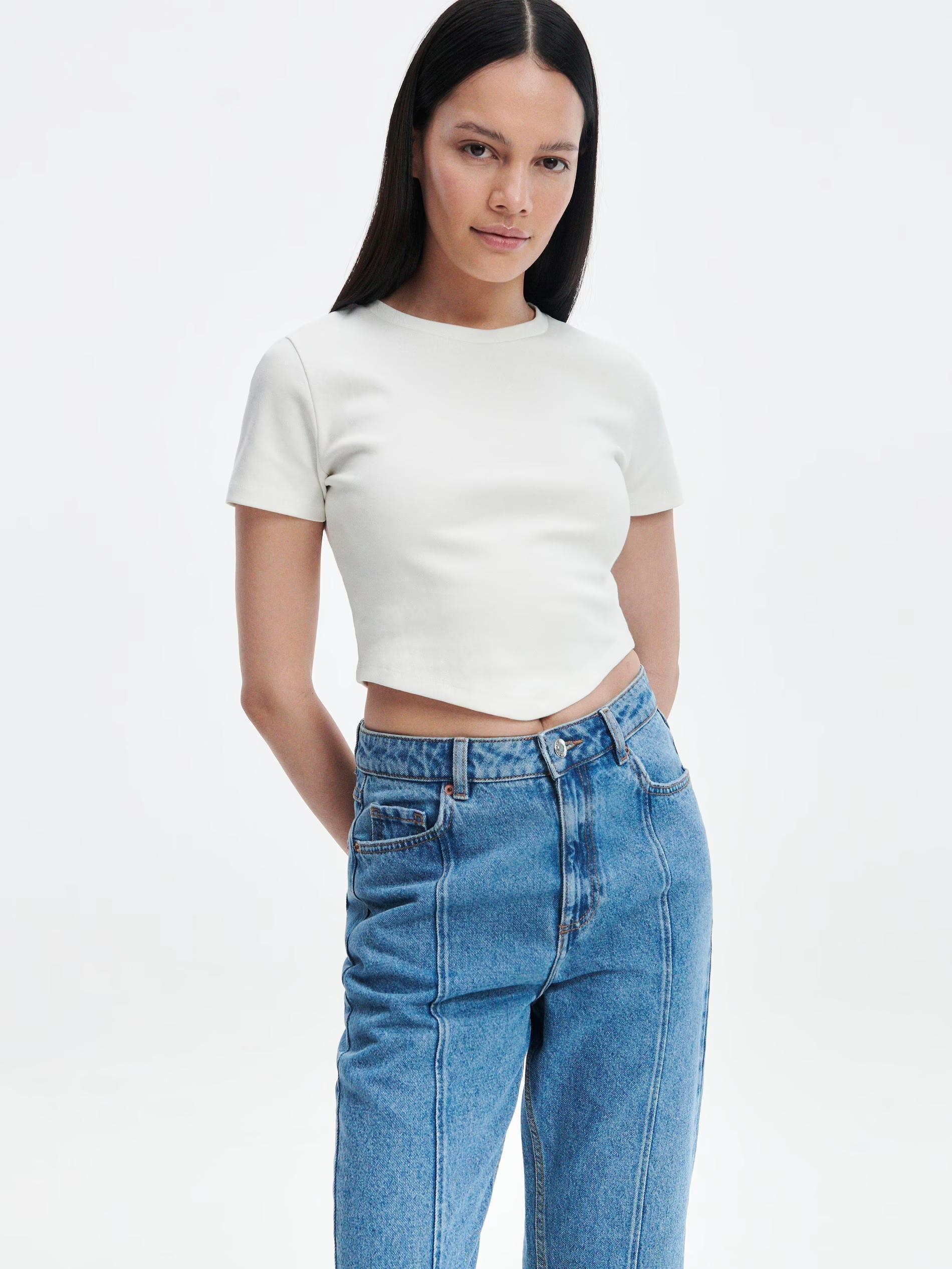 Blue Mom Jeans With Front Stitching, , large image number 4