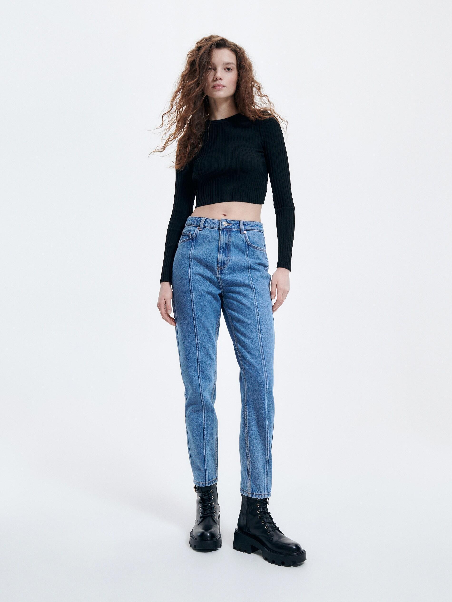 Blue Mom Jeans With Front Stitching, , large image number 9