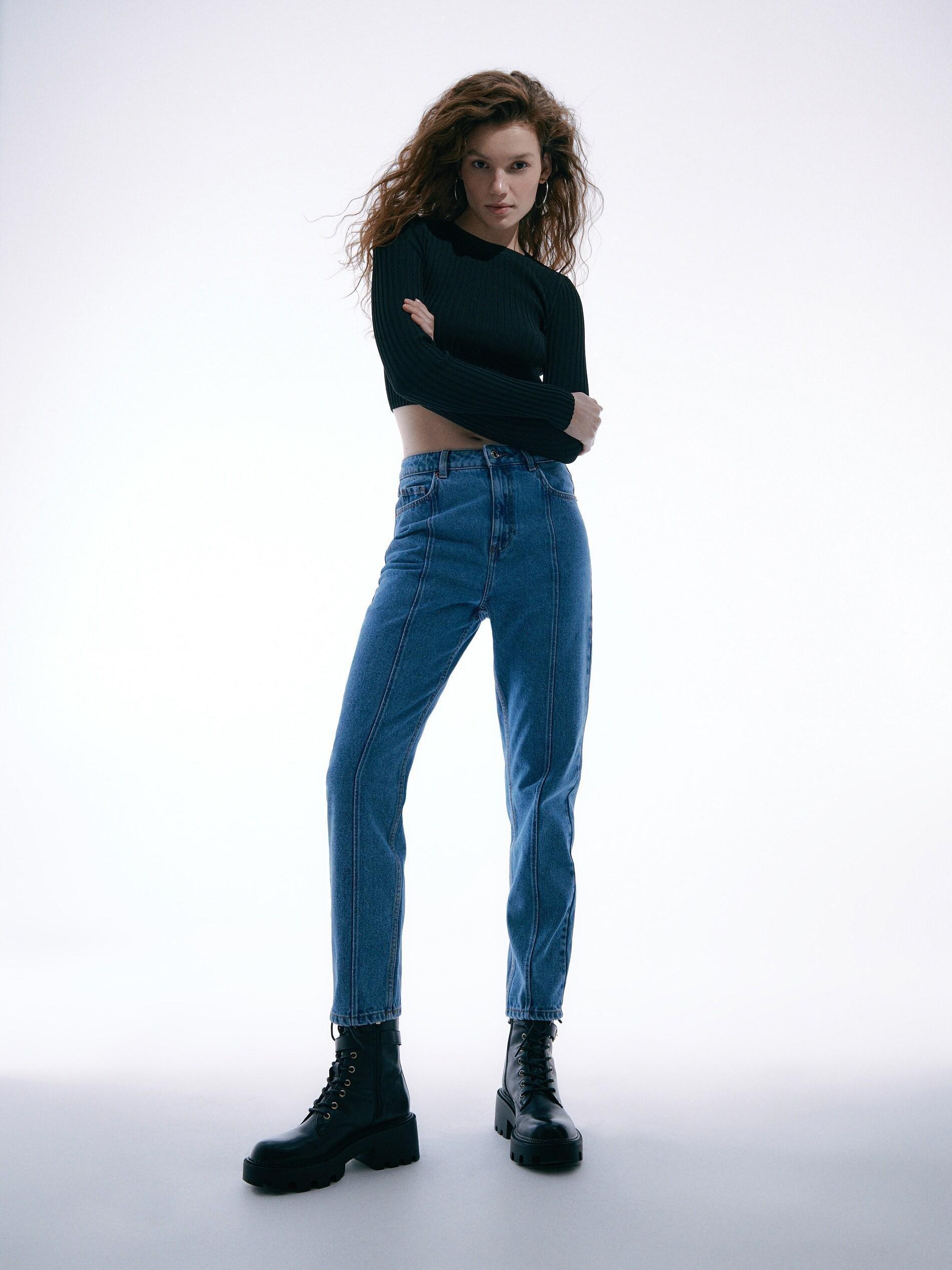 Blue Mom Jeans With Front Stitching, , large image number 10