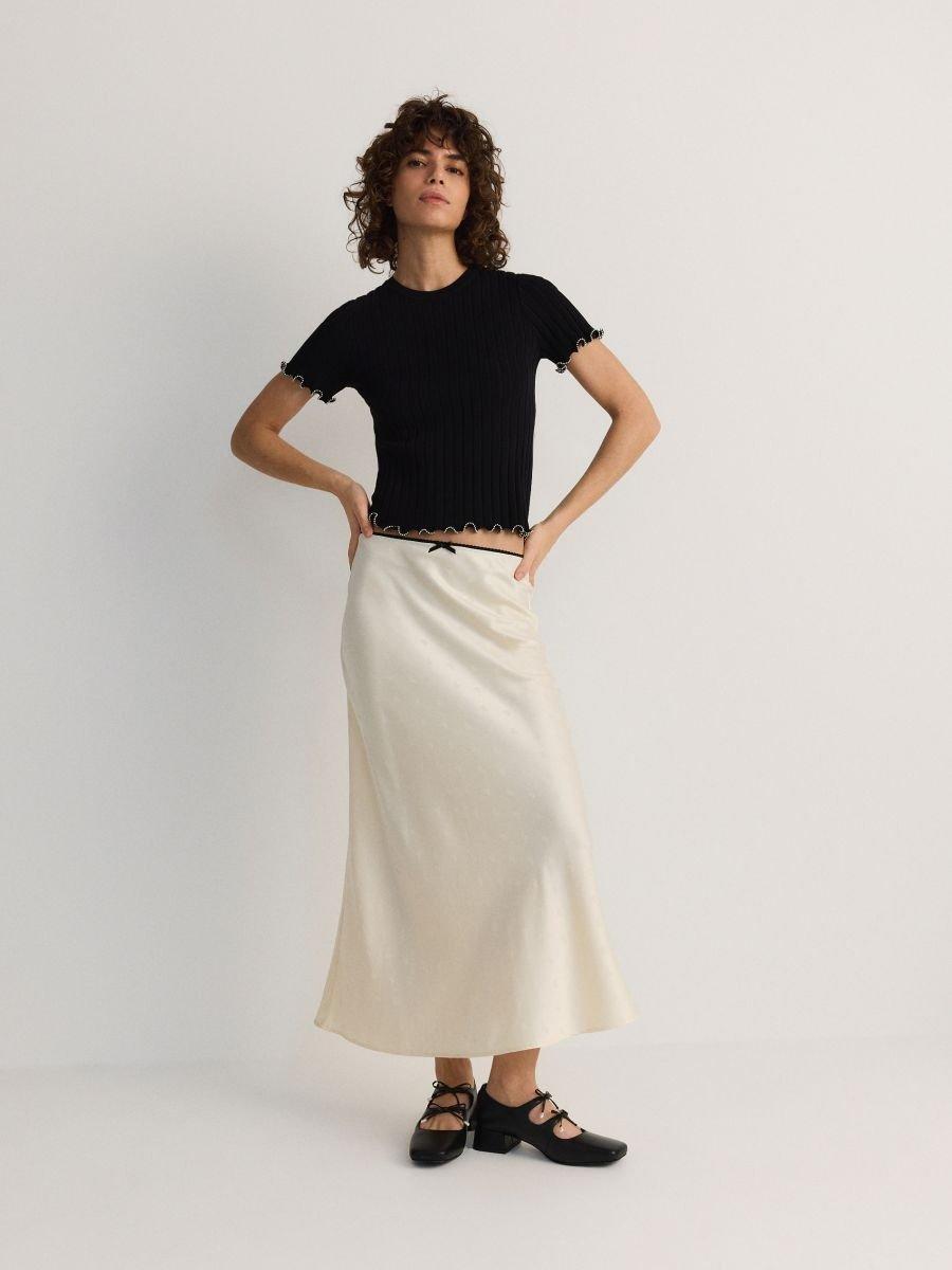 Cream Midi Skirt, , large image number 0