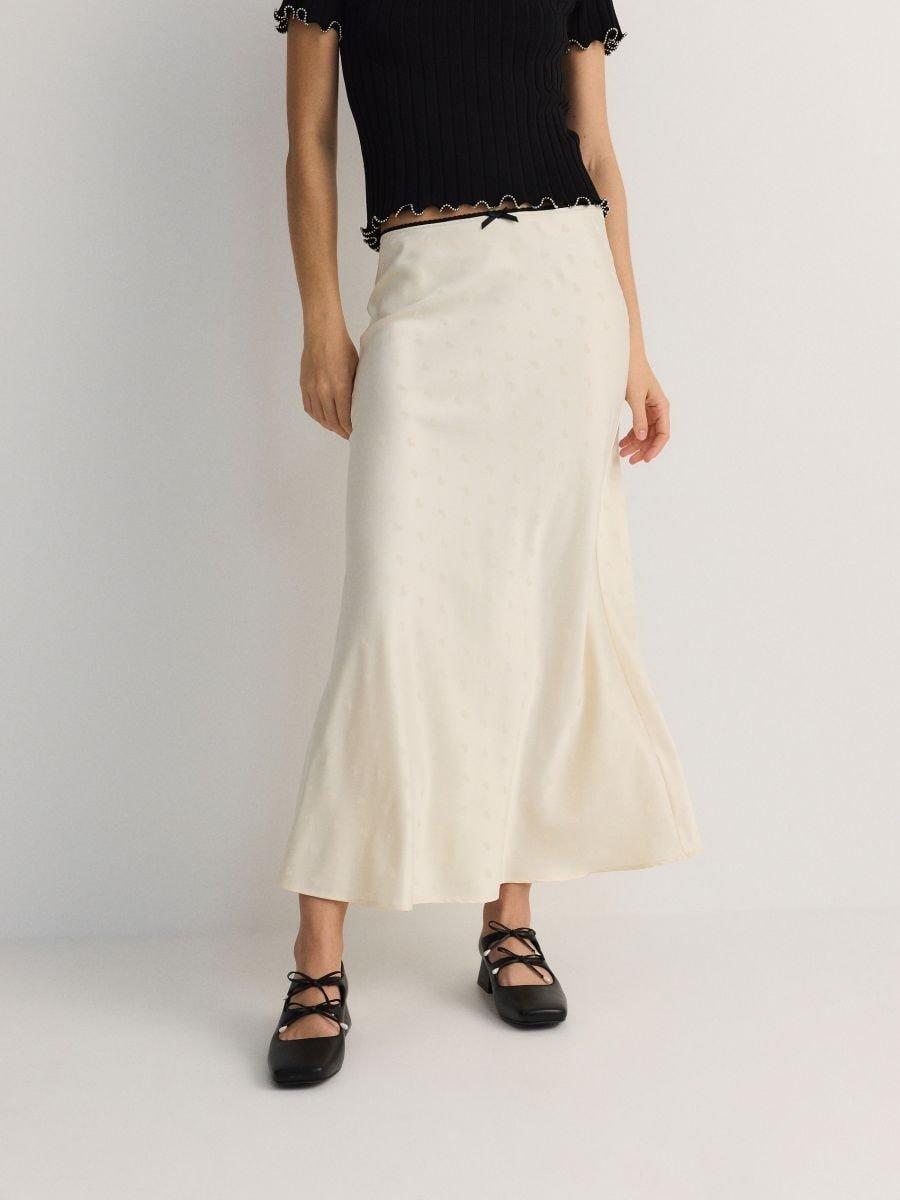 Cream Midi Skirt, , large image number 1