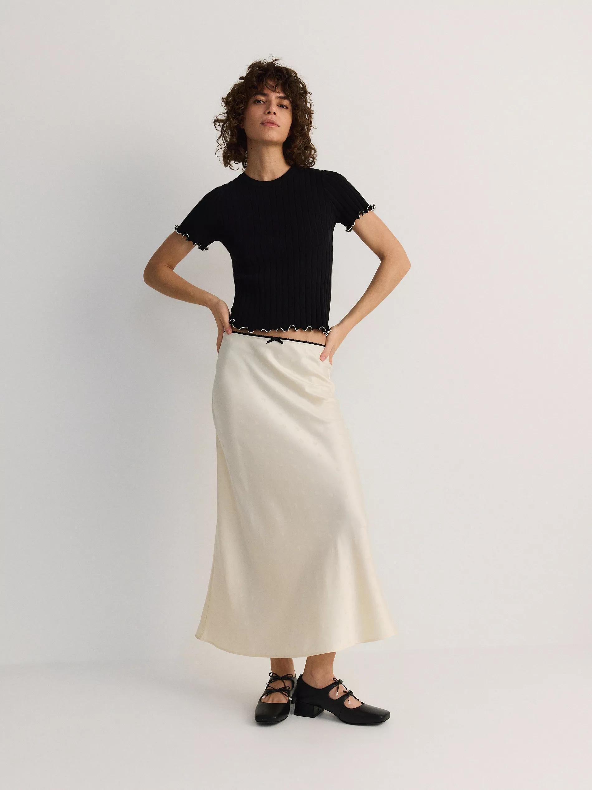 Cream Midi Skirt, , large image number 4