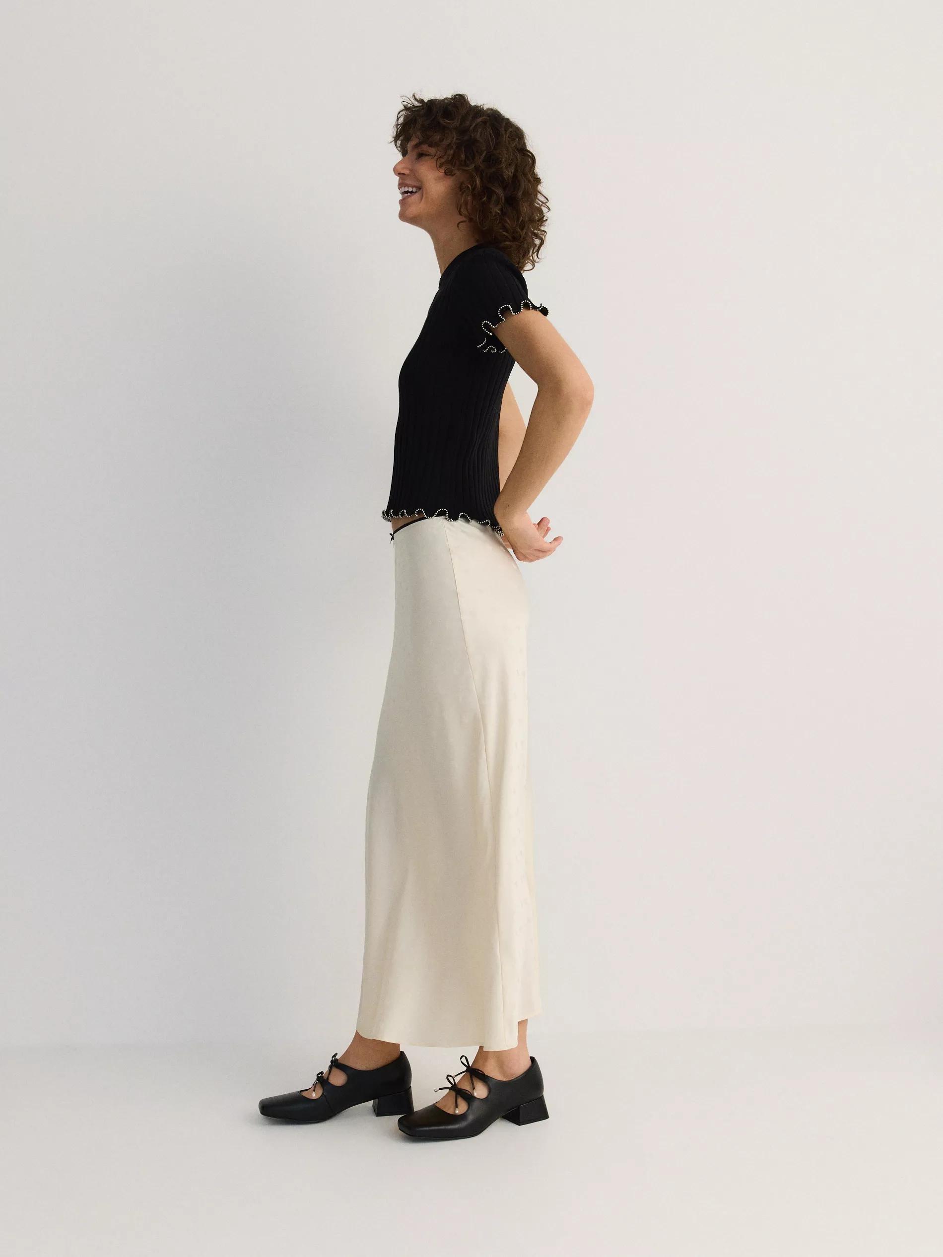 Cream Midi Skirt, , large image number 5