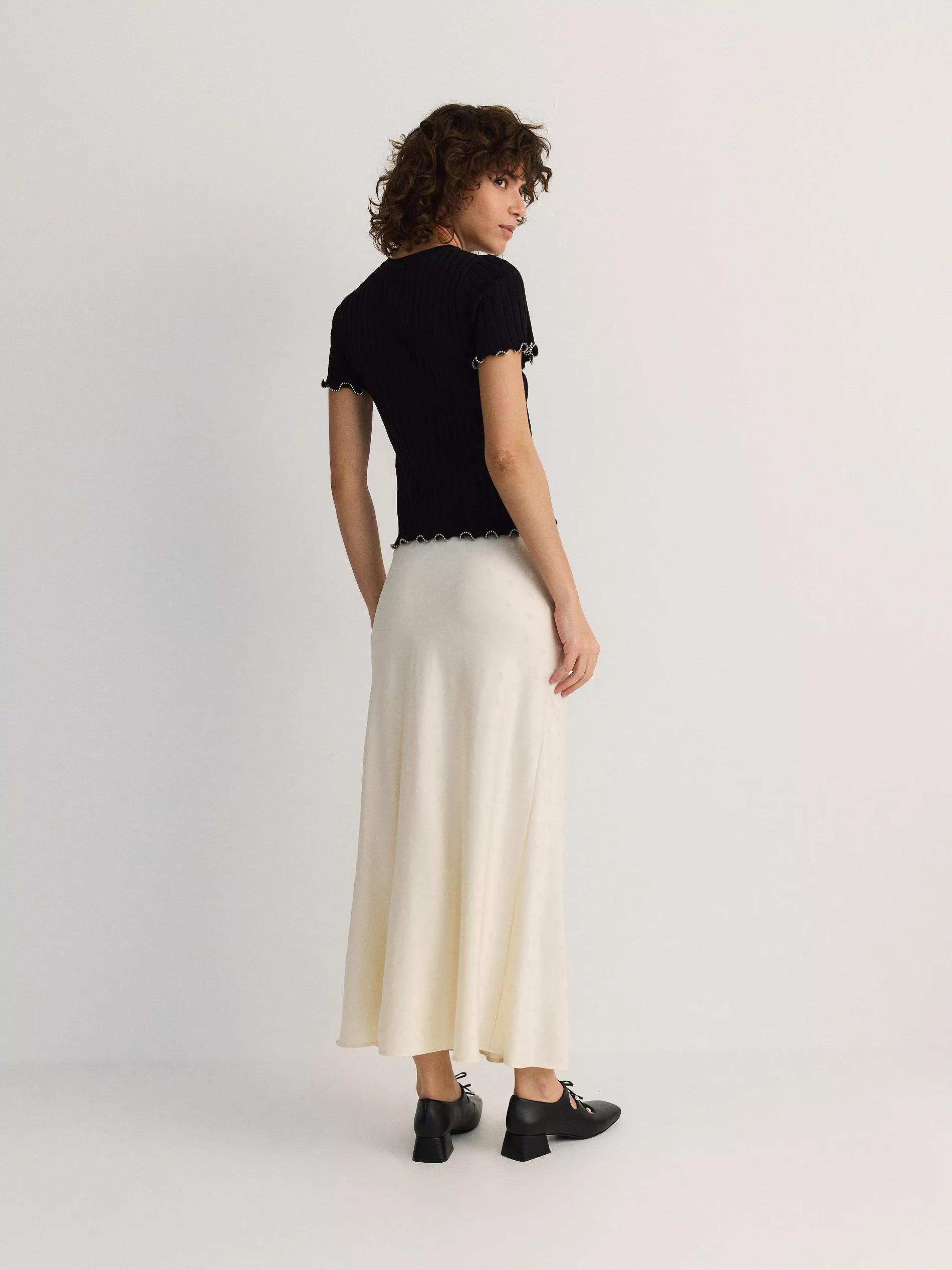 Cream Midi Skirt, , large image number 6