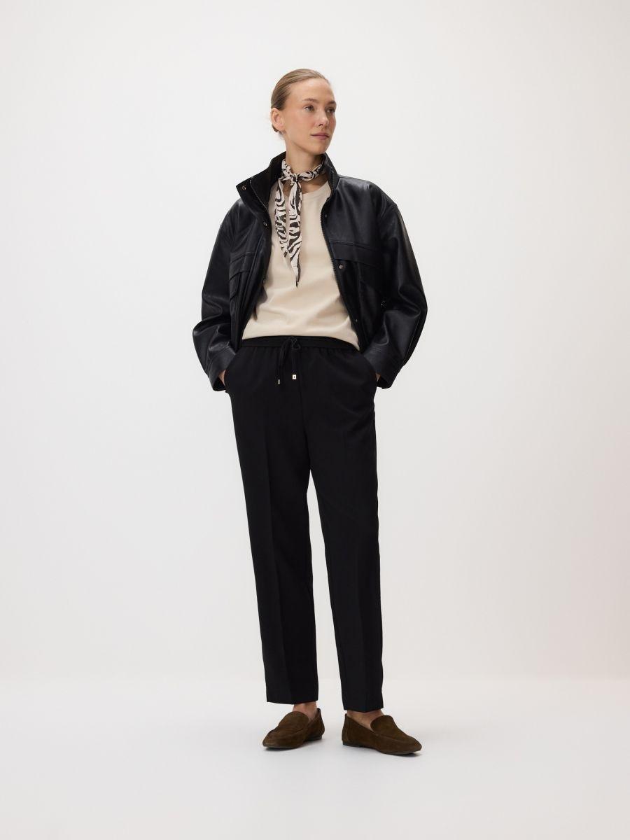 Black Trousers With Pressed Crease, Black, large image number 0