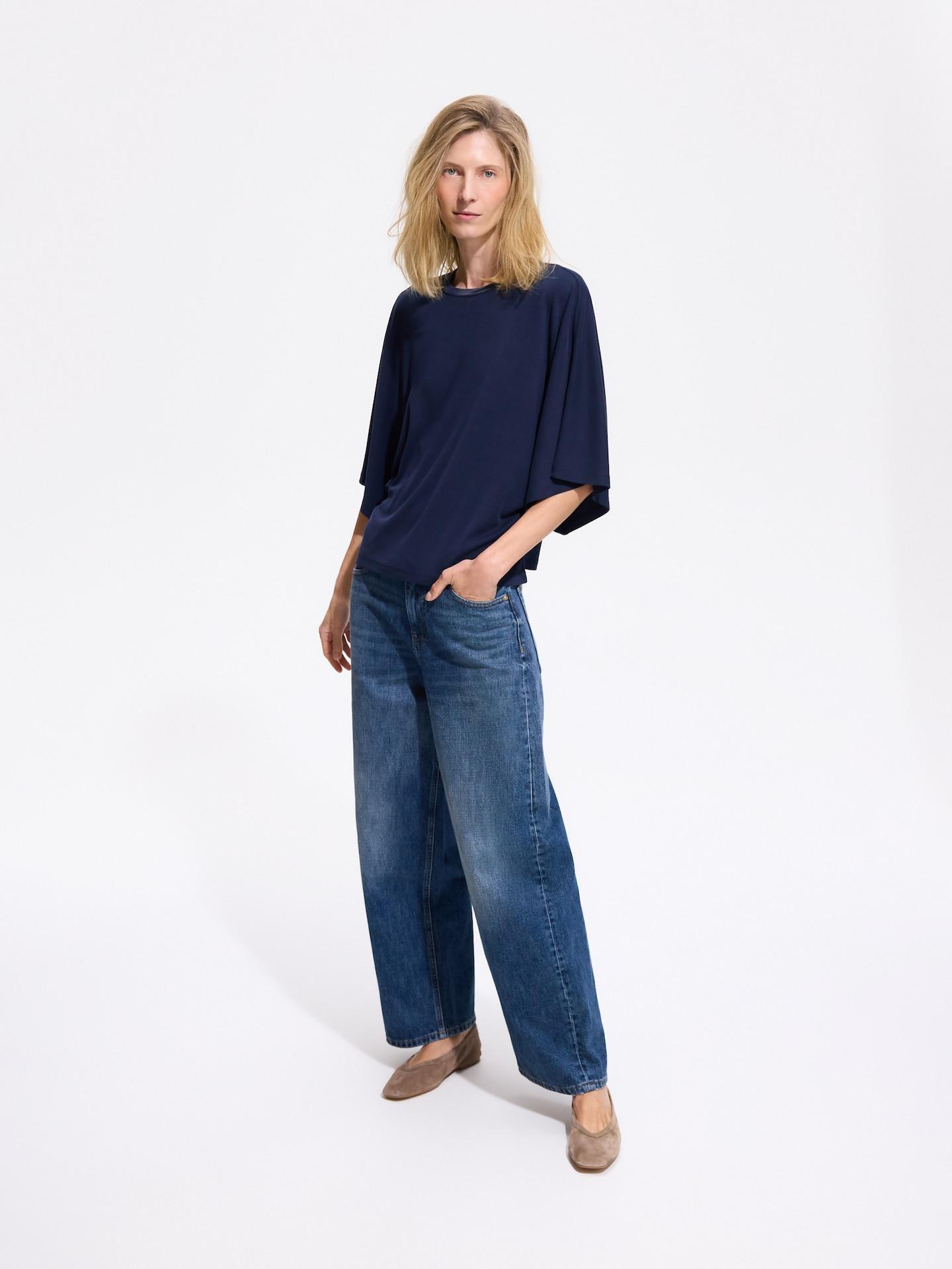 Blue Viscose Blend Blouse, Navy, large image number 0