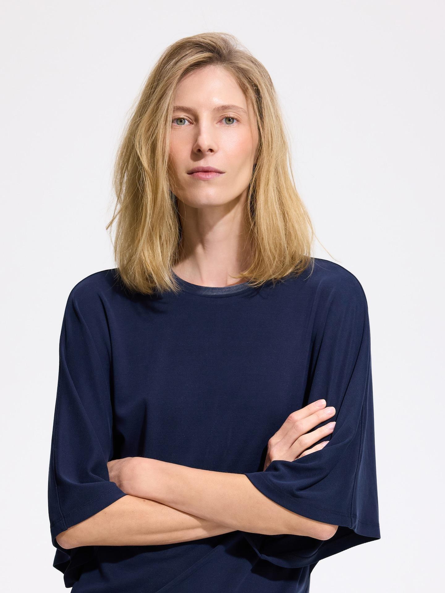 Blue Viscose Blend Blouse, Navy, large image number 1
