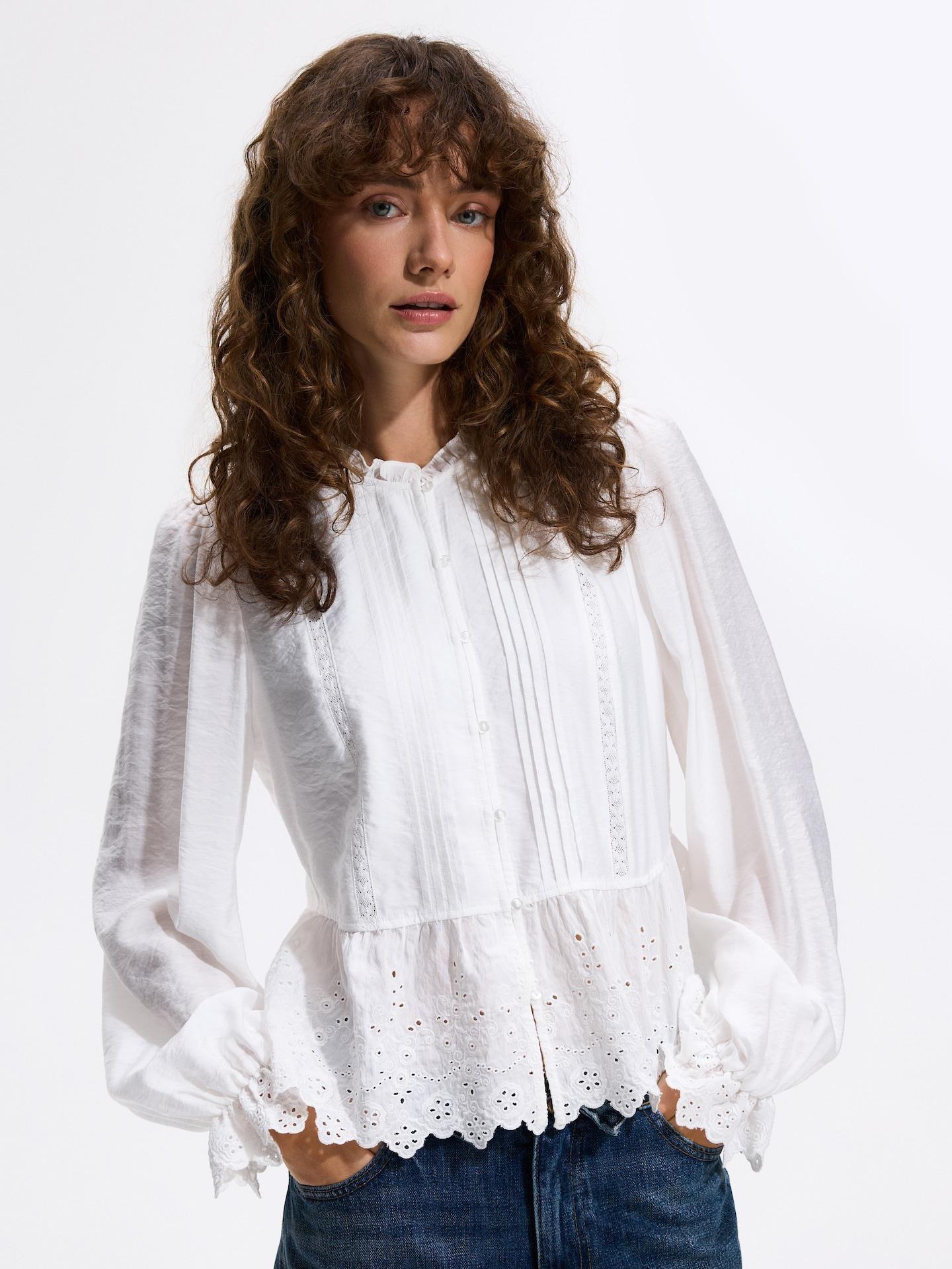 White Viscose Blend Blouse, White, medium