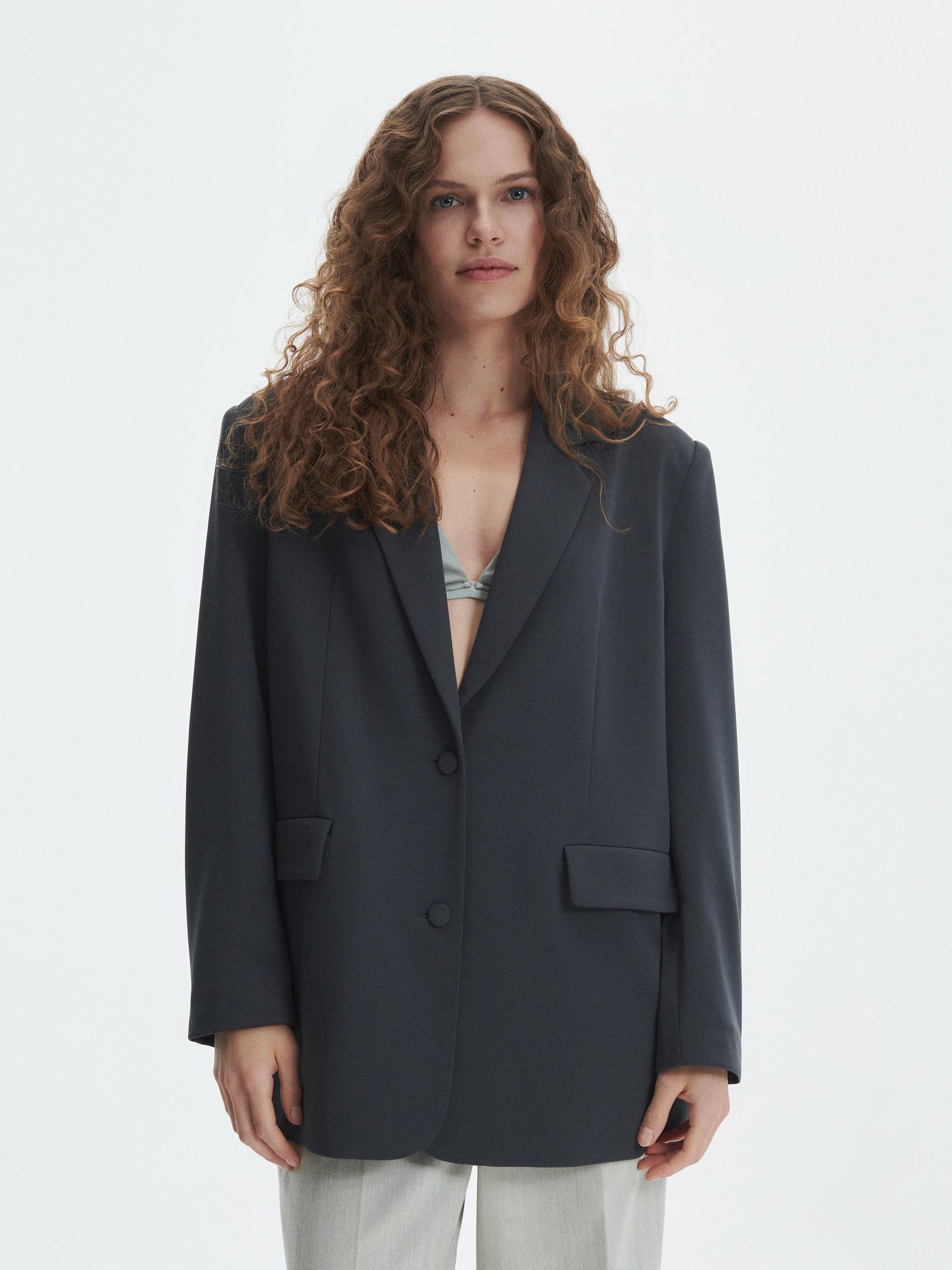 Grey Single Breasted Blazer, , large image number 1