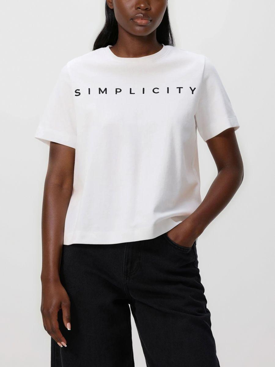 White T-shirt with embroidered lettering, White, large image number 1