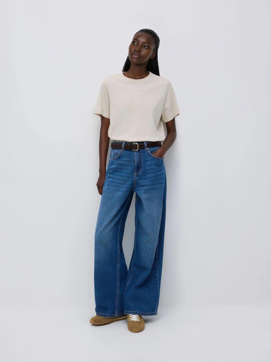 Beige T-shirt with embroidered lettering, Beige, large image number 0