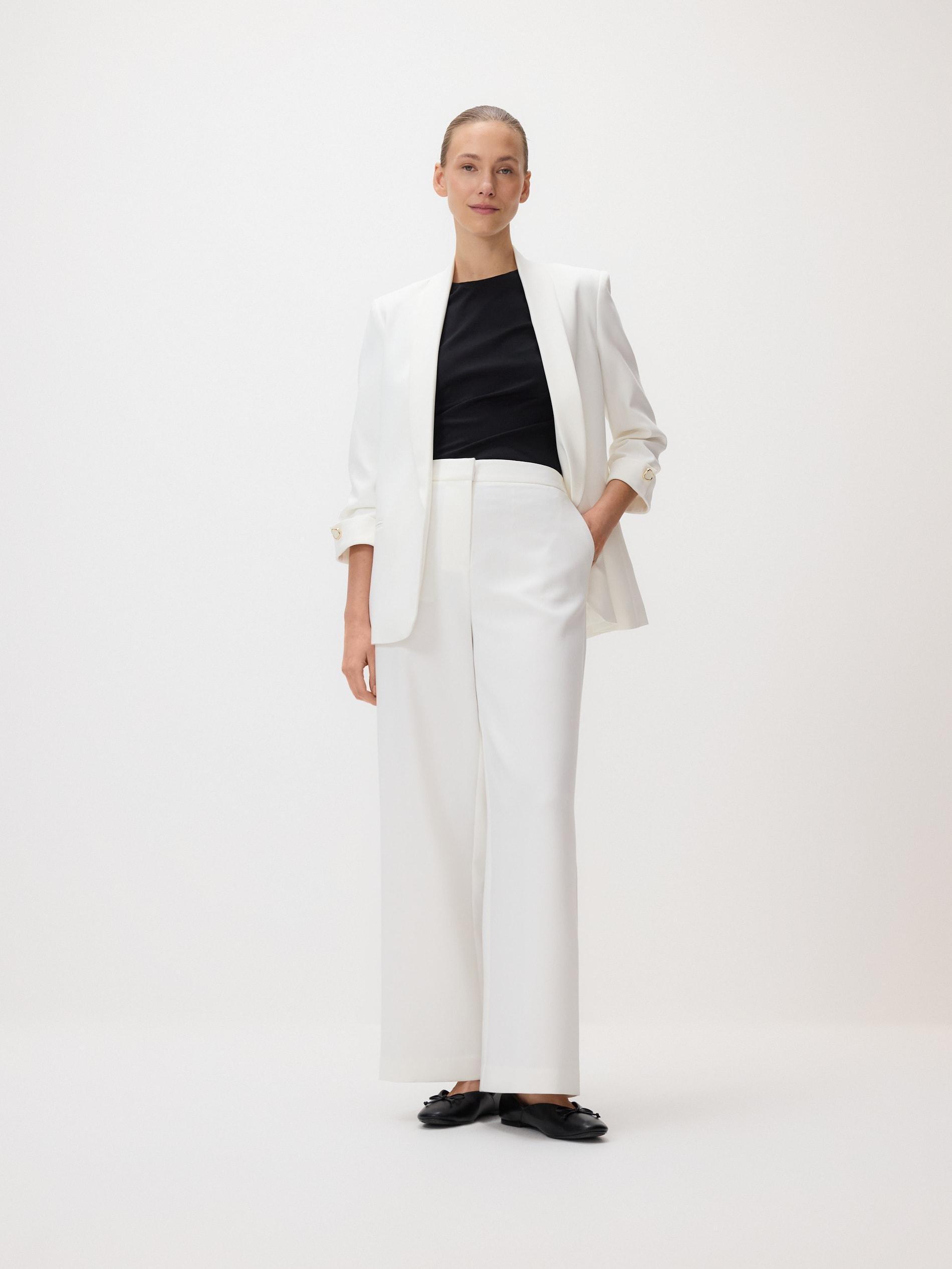White Wide Leg Trousers, White, large image number 0