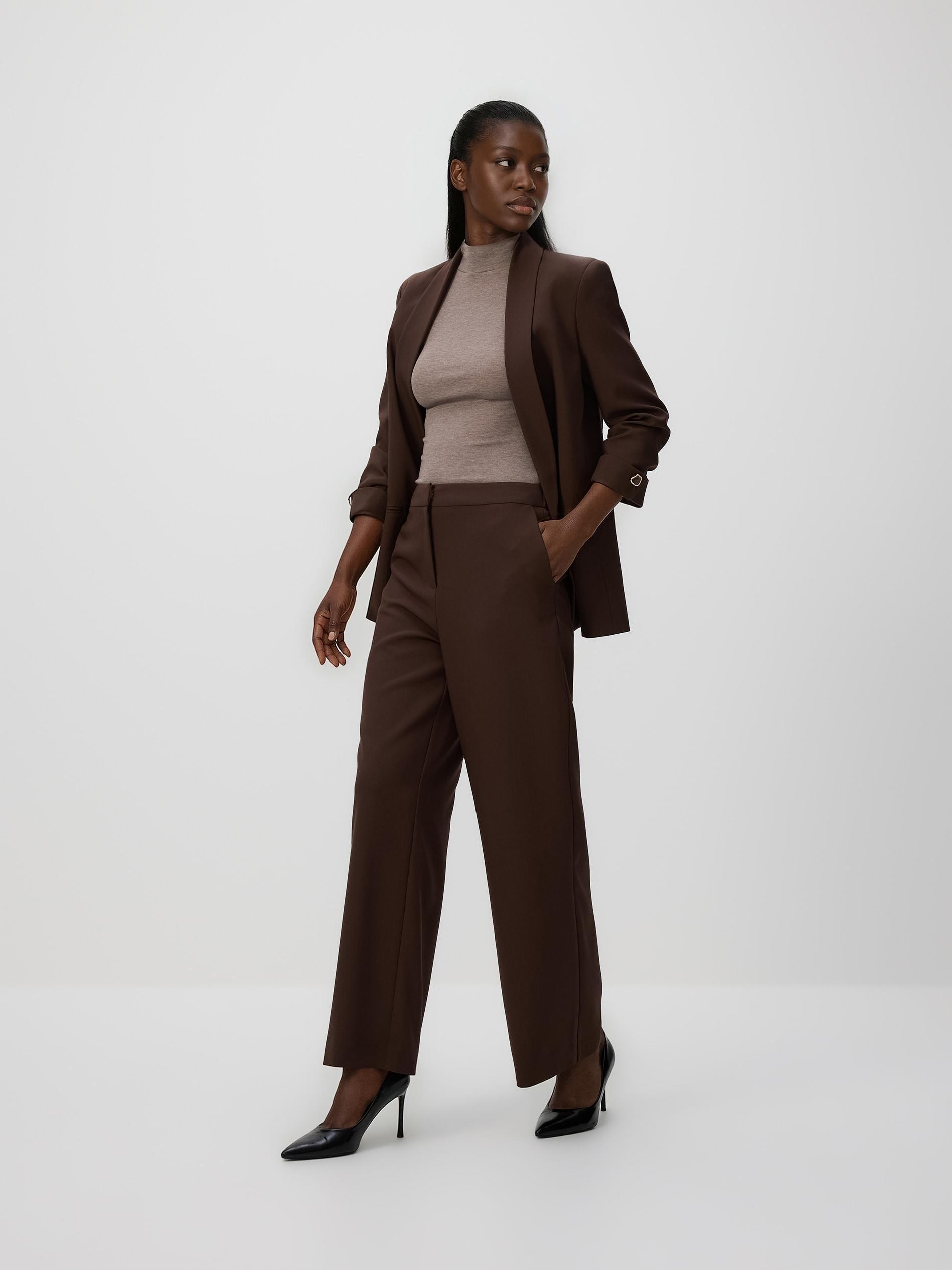 LADIES` TROUSER S DARK BROWN, Brown, medium
