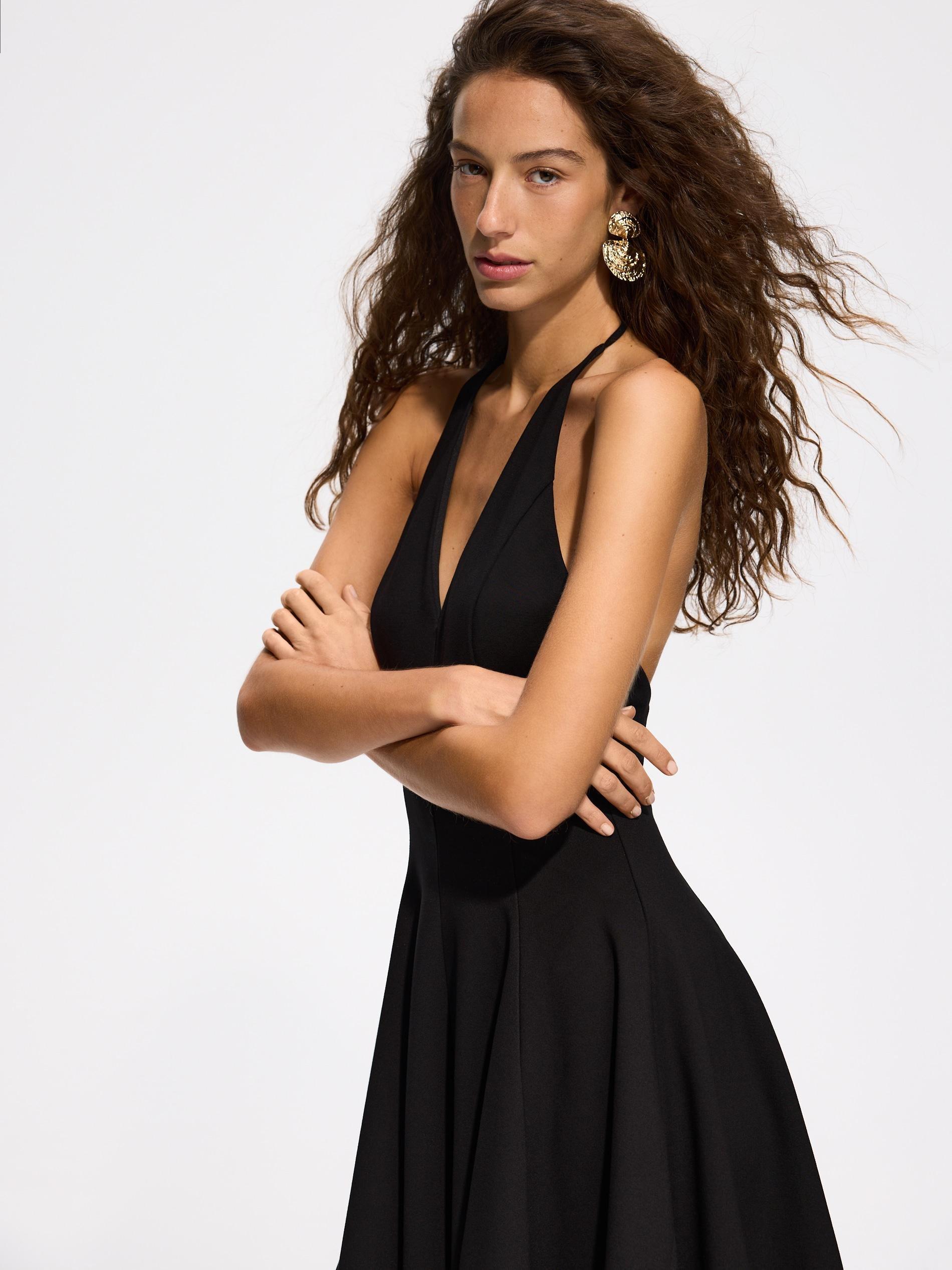 Black Mini Dress With Tie Detail, Black, large image number 1
