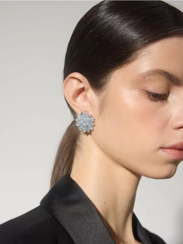 Silver Crystal Details Earrings, Silver, large image number 0