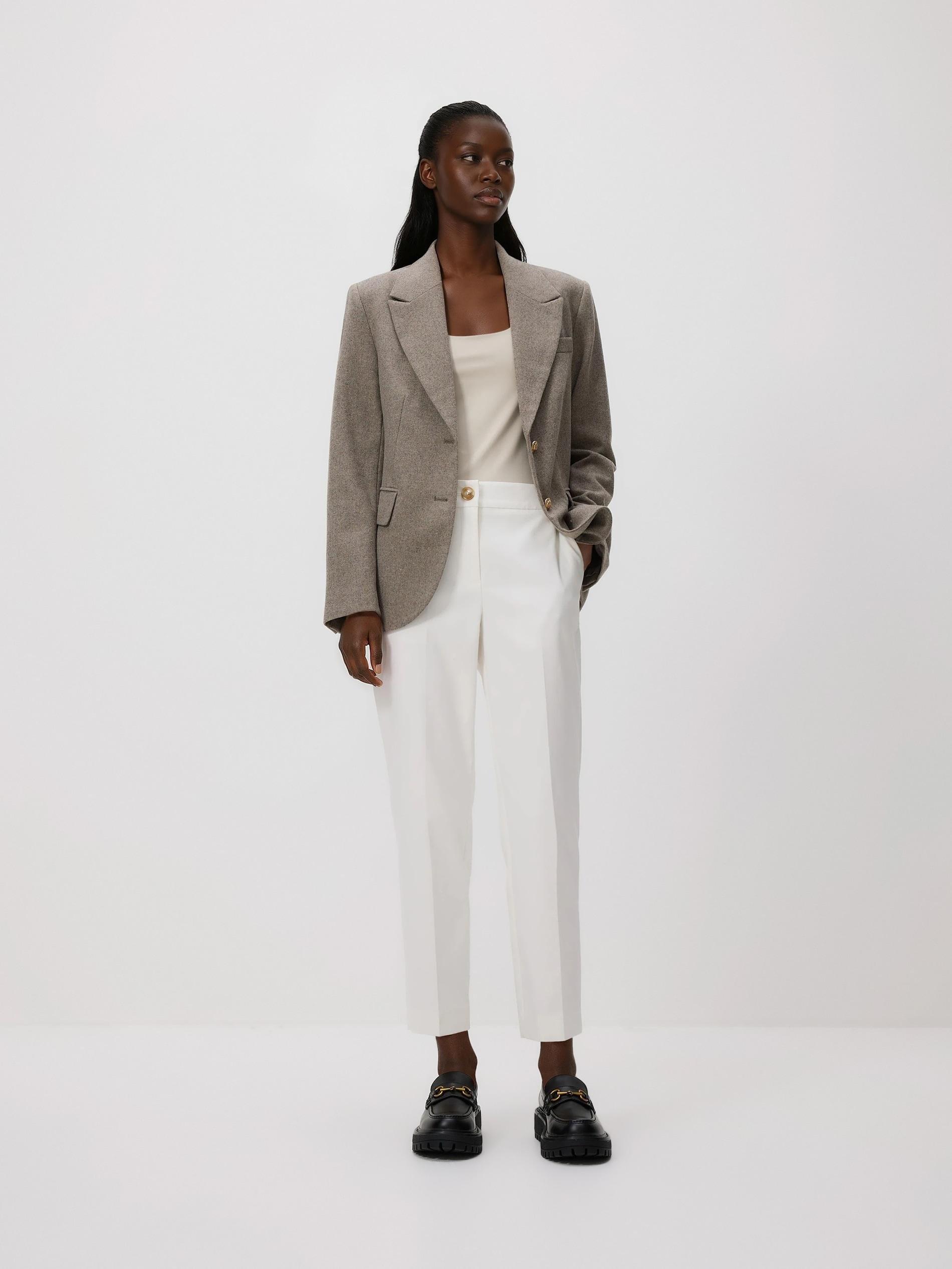 White Cotton Rich Trousers With Pressed Crease, White, medium