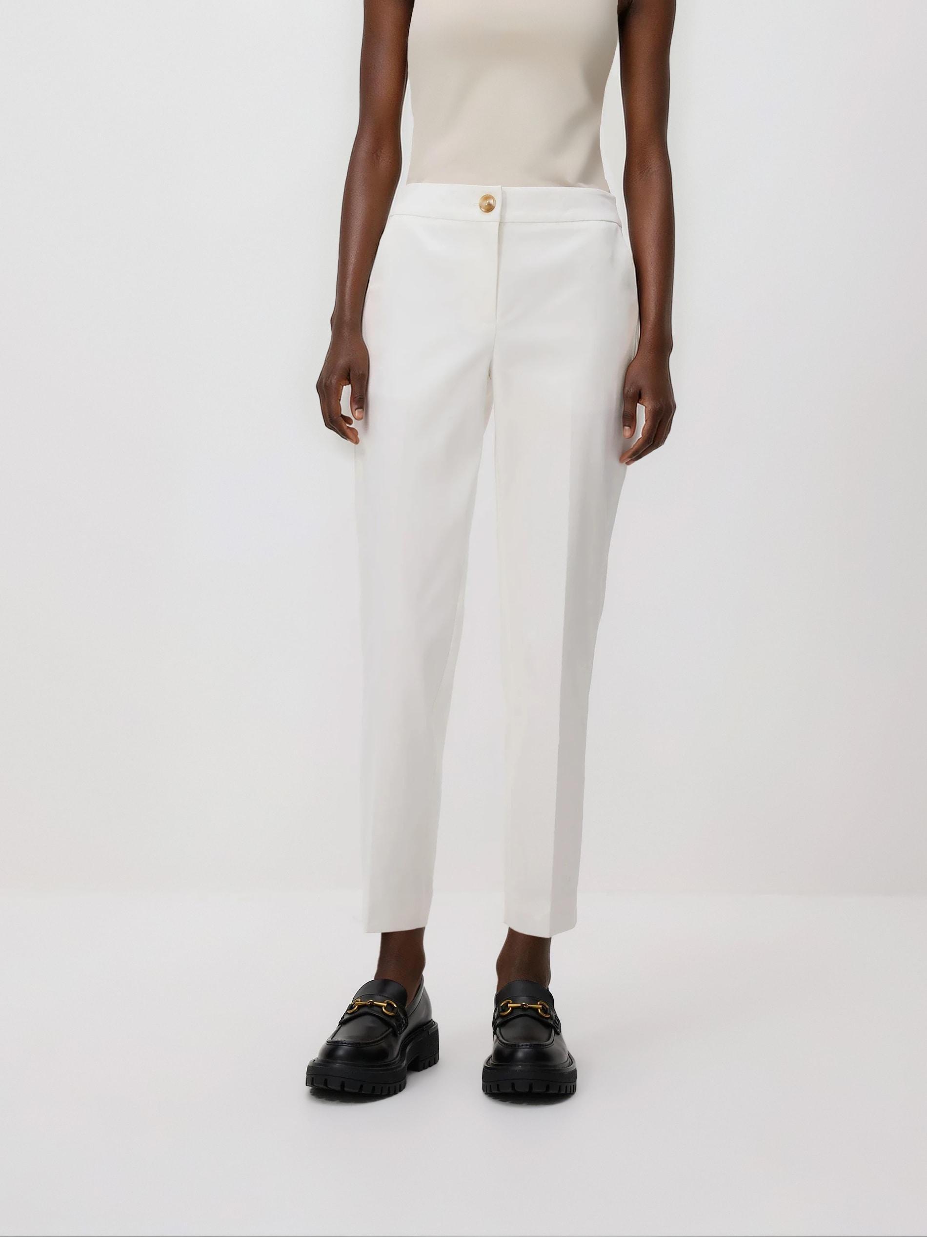 White Cotton Rich Trousers With Pressed Crease, White, large image number 1