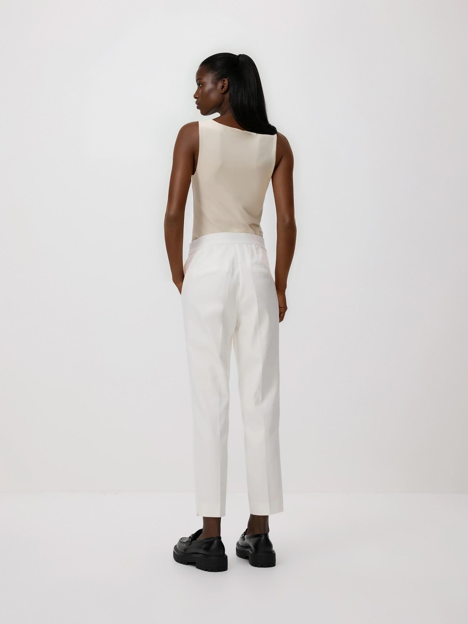 White Cotton Rich Trousers With Pressed Crease, White, medium