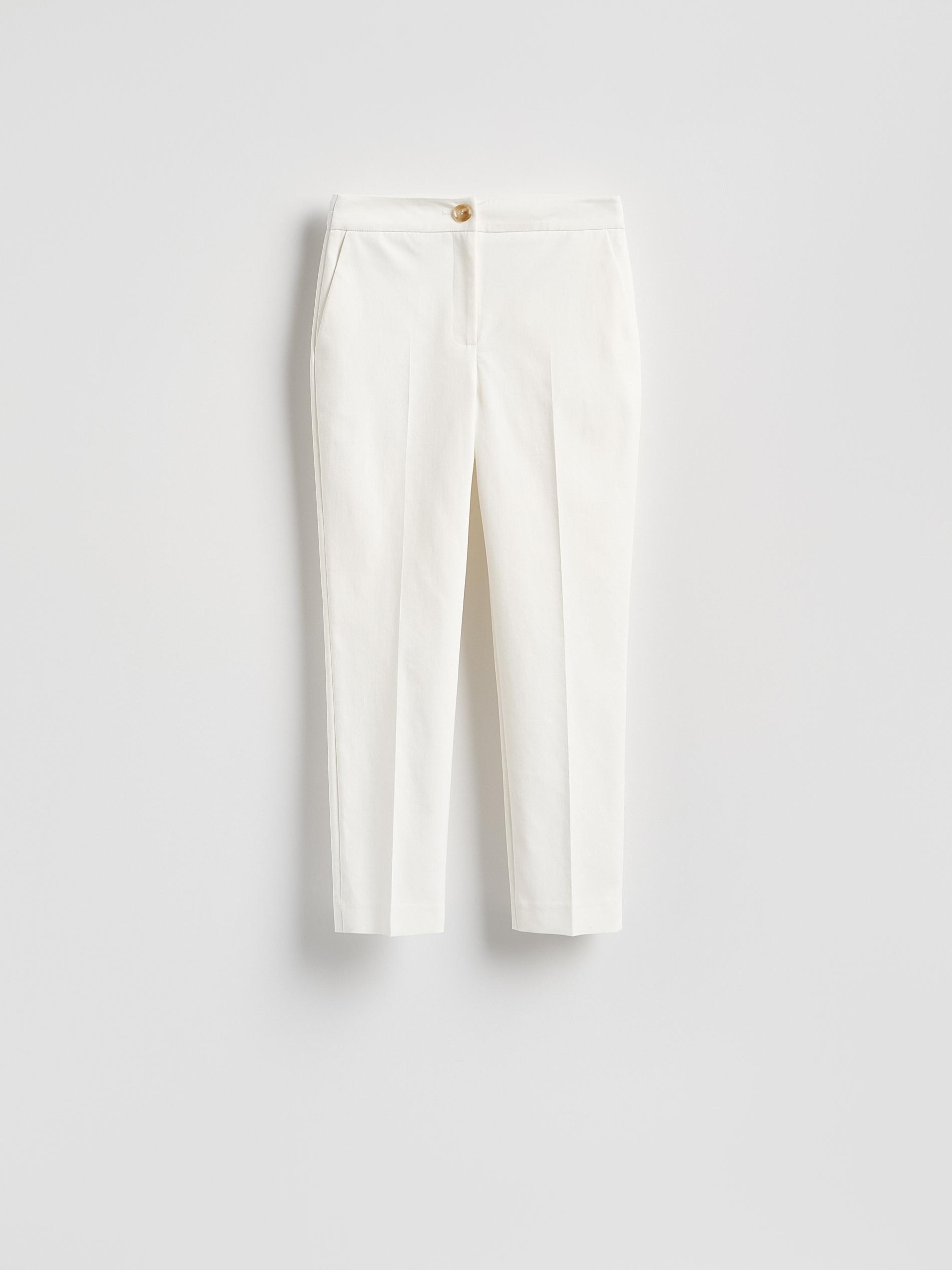 White Cotton Rich Trousers With Pressed Crease, White, large image number 3