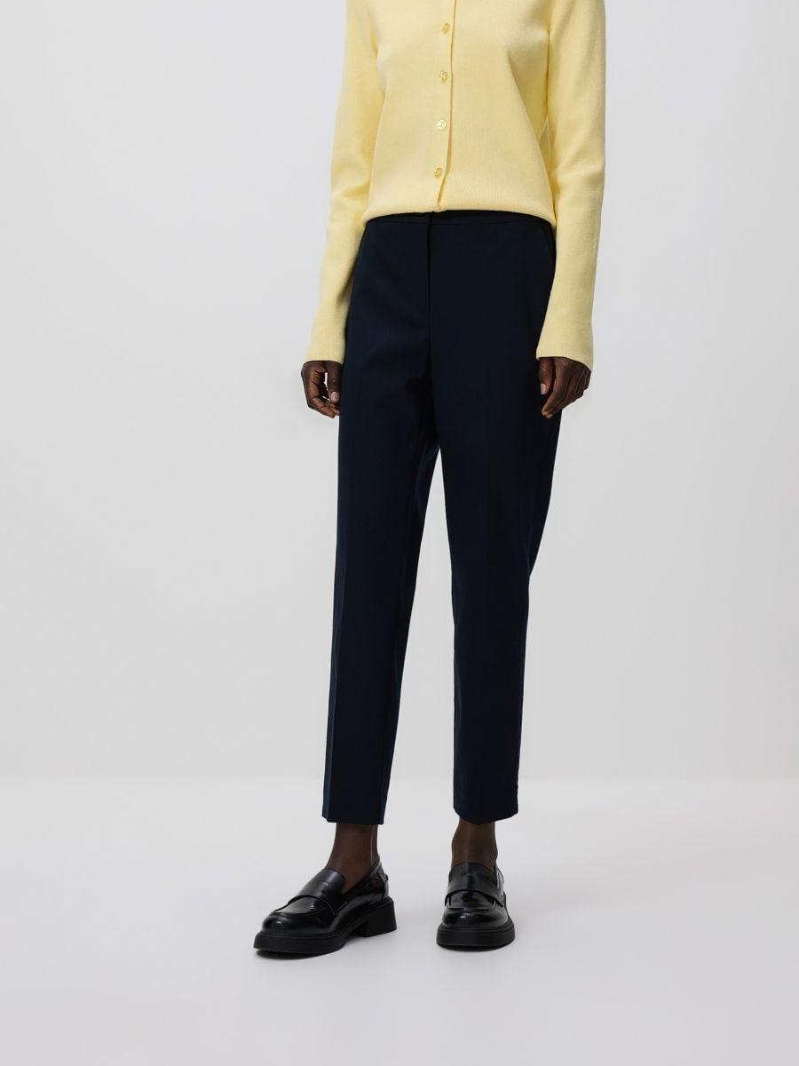 Navy Cotton Rich Trousers With Pressed Crease, Navy, large image number 1