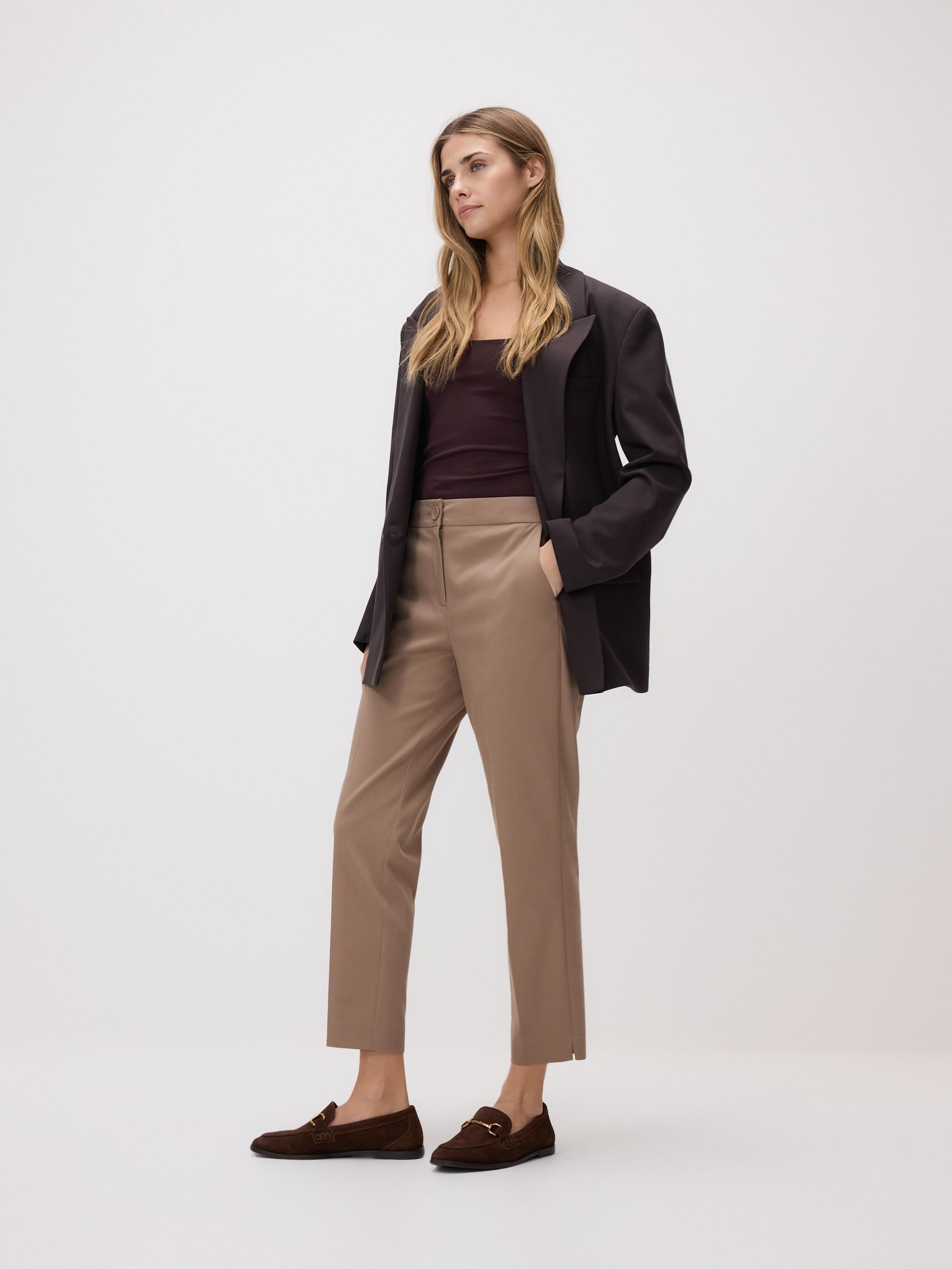 بنطال غني بالقطن مع كسر مكوي بني, Brown, medium