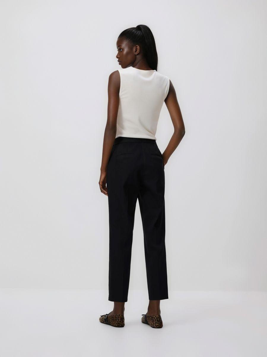 Black Cotton Rich Trousers With Pressed Crease, Black, medium