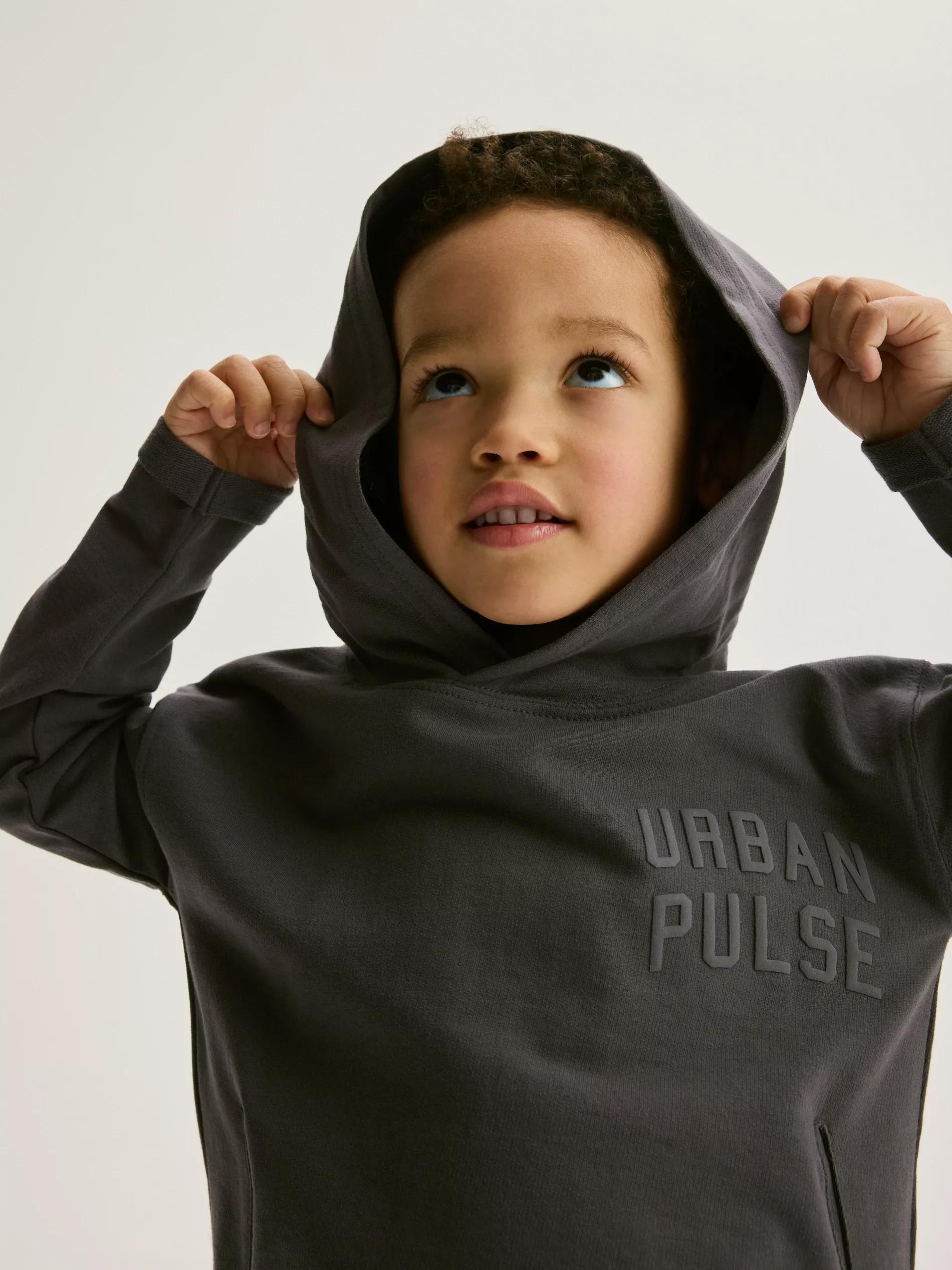 Grey Long-Sleeved Cotton T-Shirt With Hood, , large image number 2