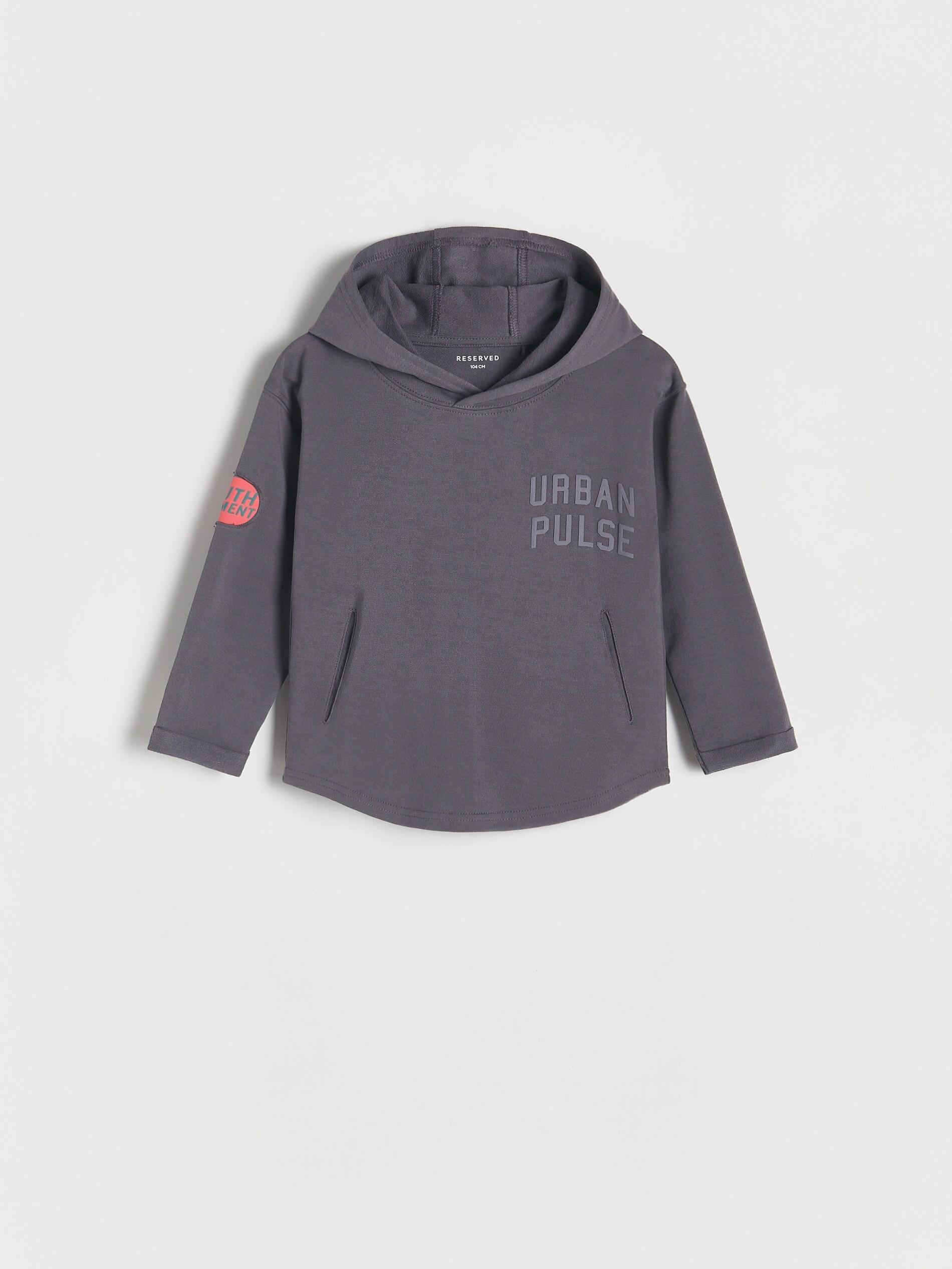 Grey Long-Sleeved Cotton T-Shirt With Hood, , large image number 3