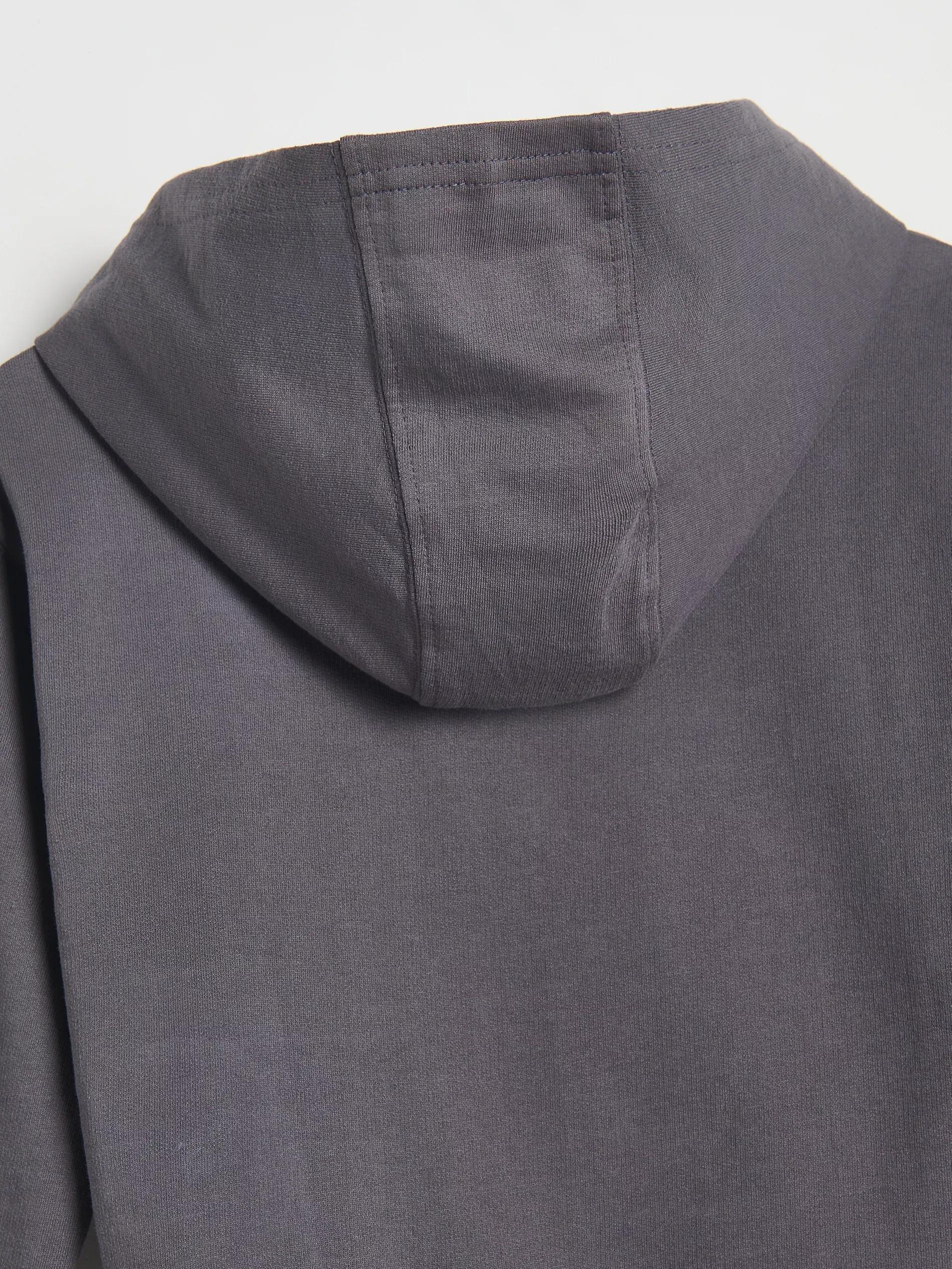 Grey Long-Sleeved Cotton T-Shirt With Hood, , large image number 4