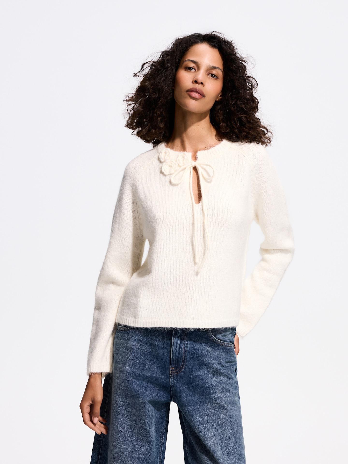 Beige Wool Blend Jumper, Ivory, medium