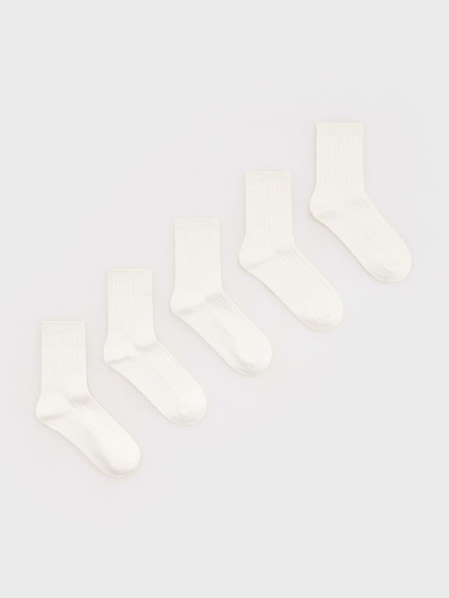 White Long Cotton Socks, Set Of 6, Ivory, medium