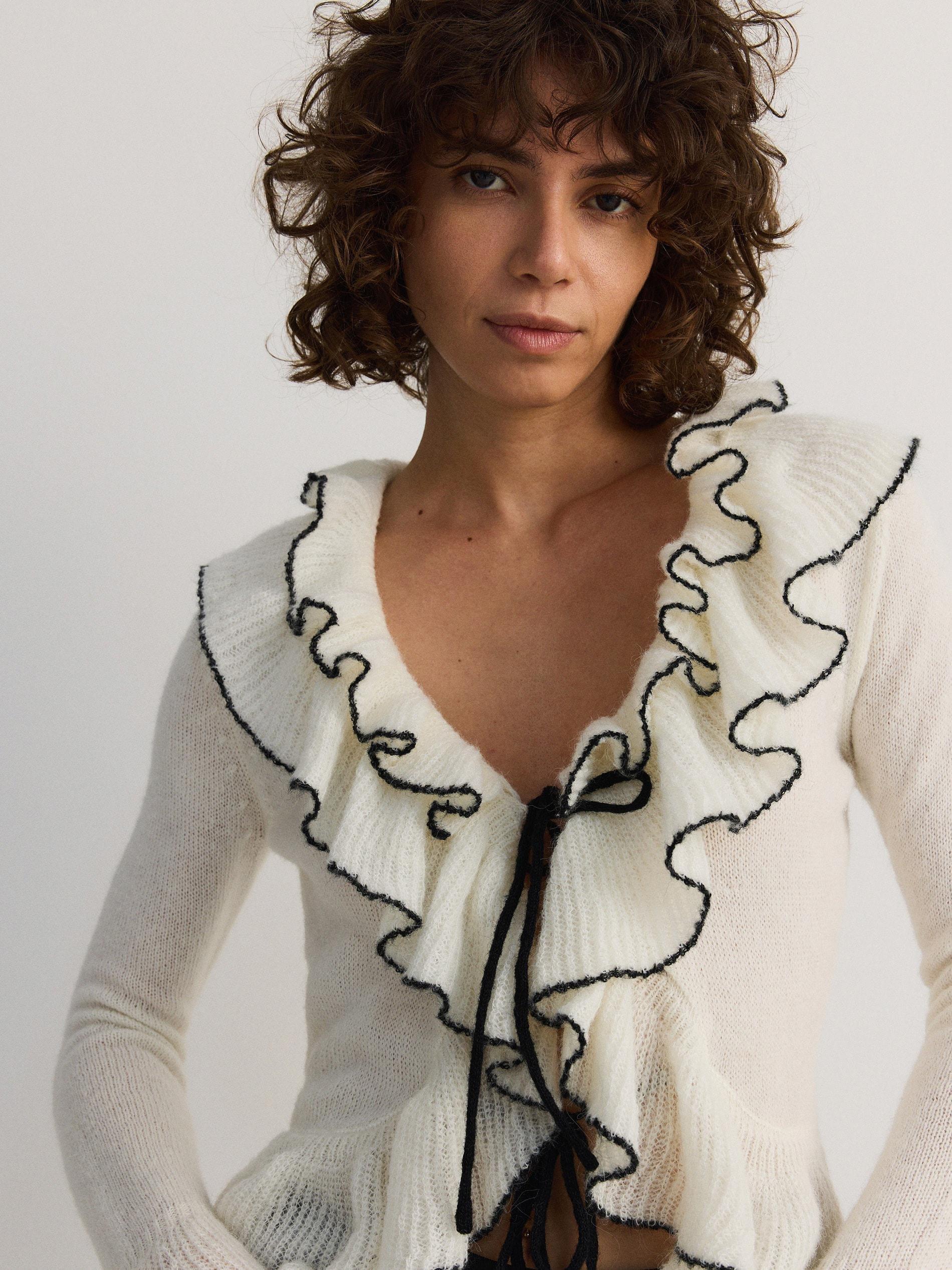 Cream Sweater With Added Wool, , large image number 4