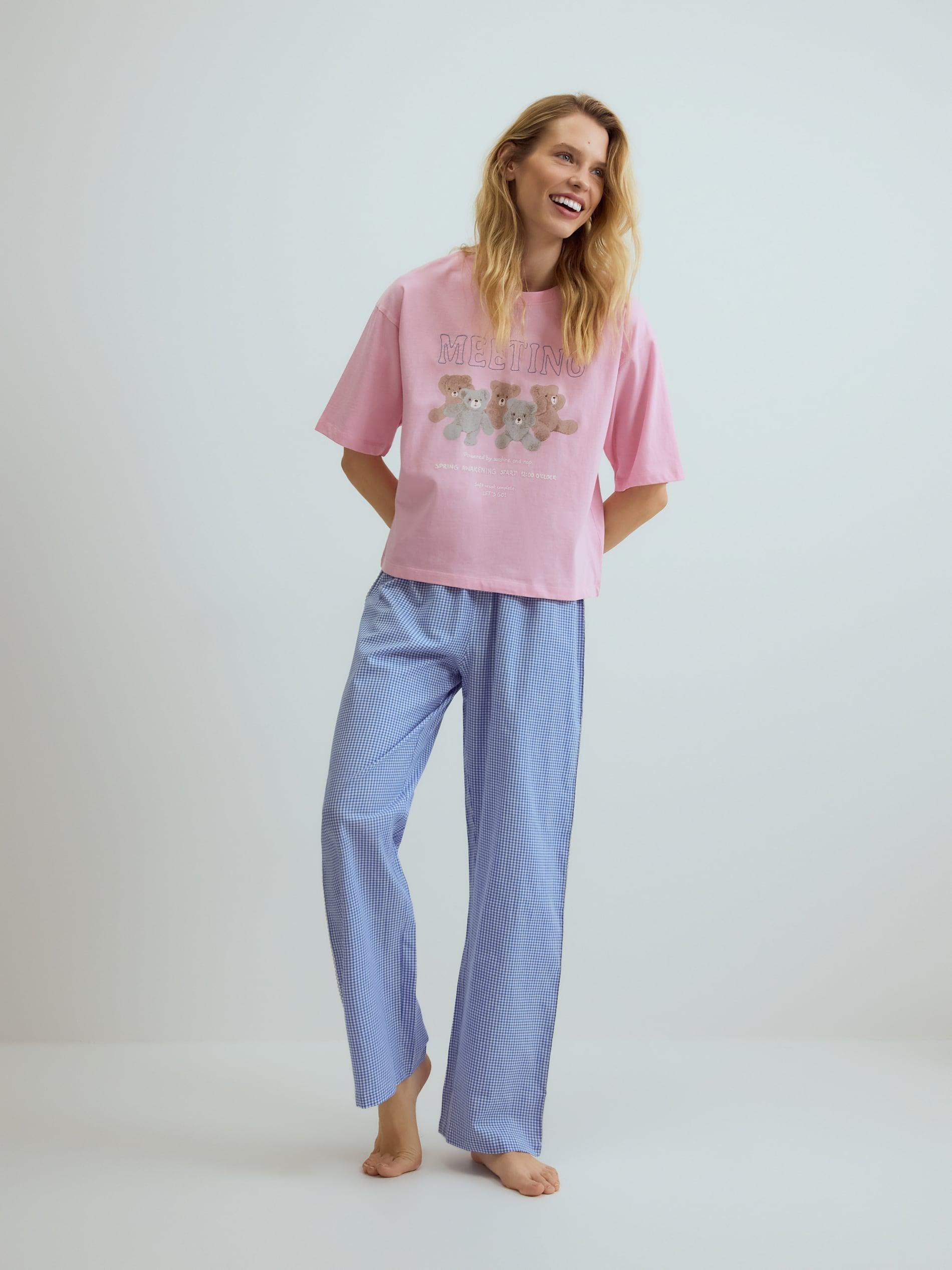 Blue Two Piece Printed Pyjama Set, Blue, medium