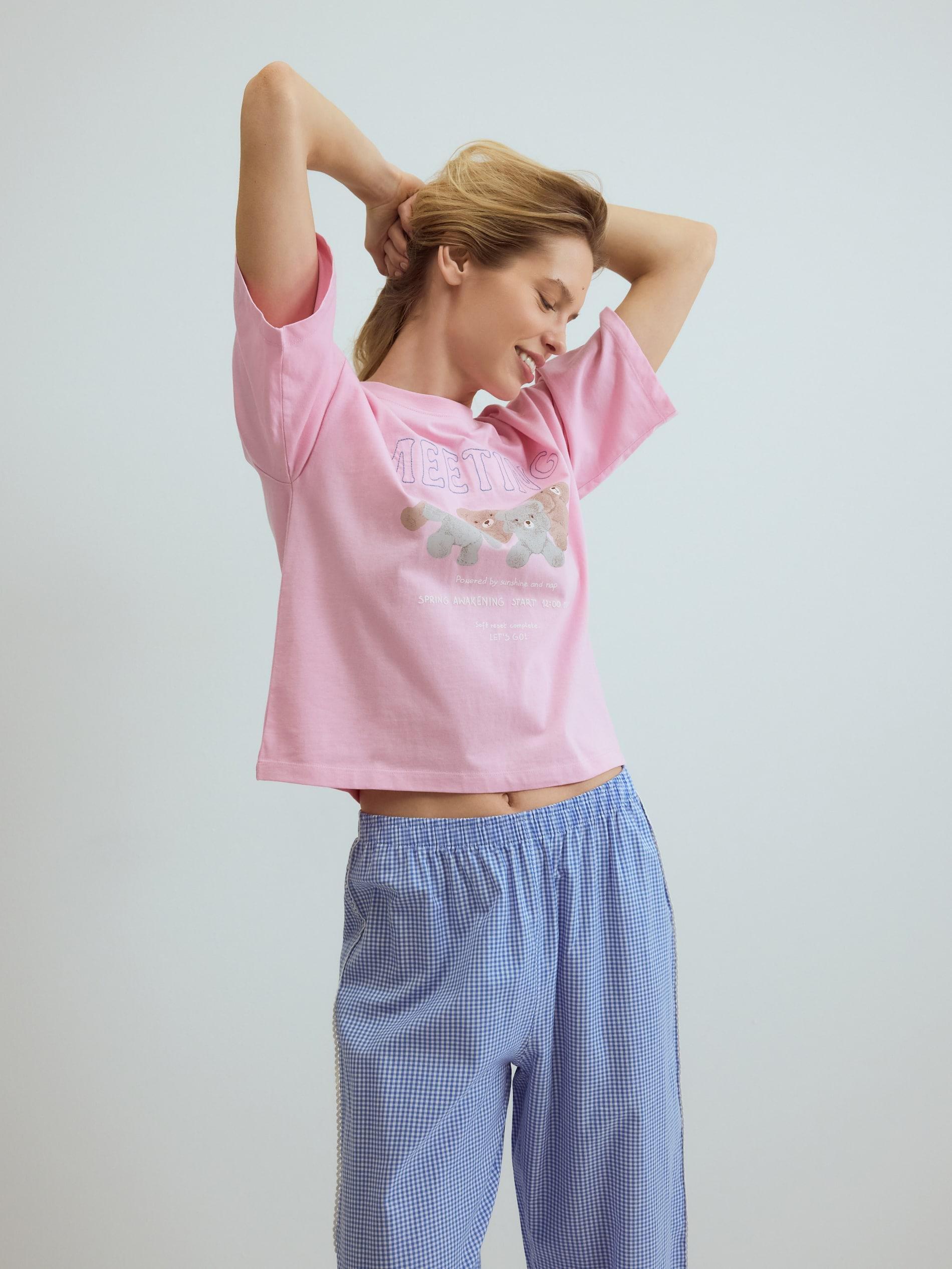 Blue Two Piece Printed Pyjama Set, Blue, medium