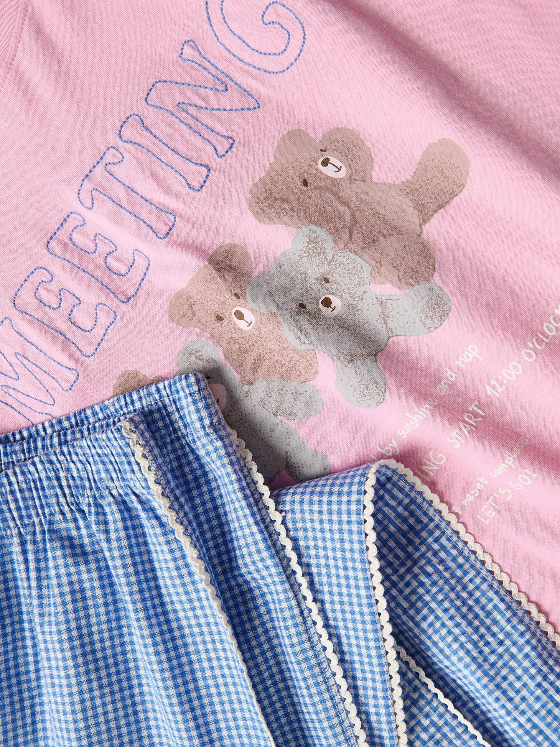 Blue Two Piece Printed Pyjama Set, Blue, large image number 7