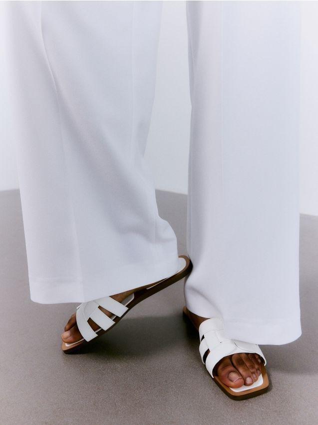 White Square Toe Flat Slides, , large image number 0