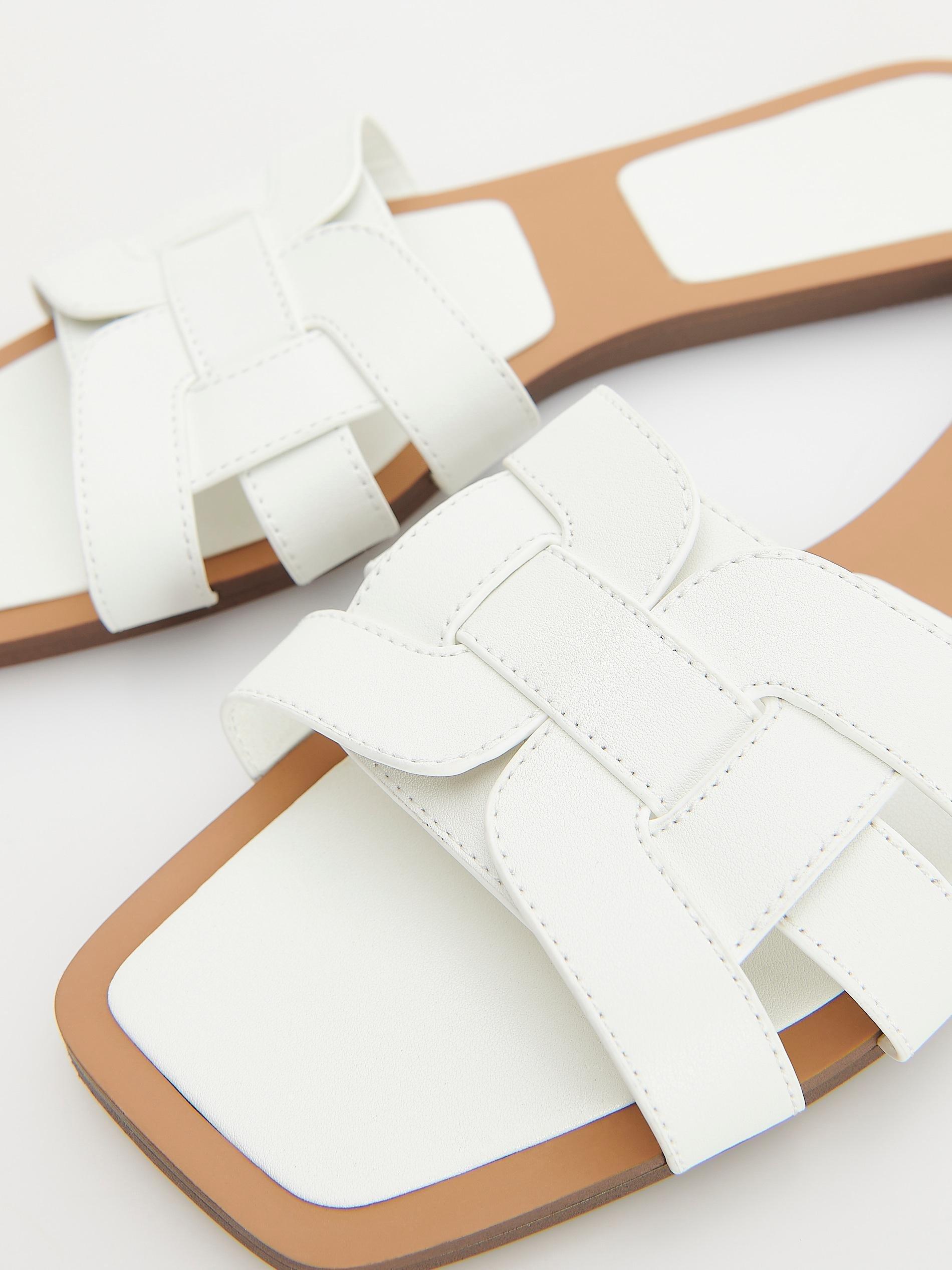 White Square Toe Flat Slides, , large image number 3