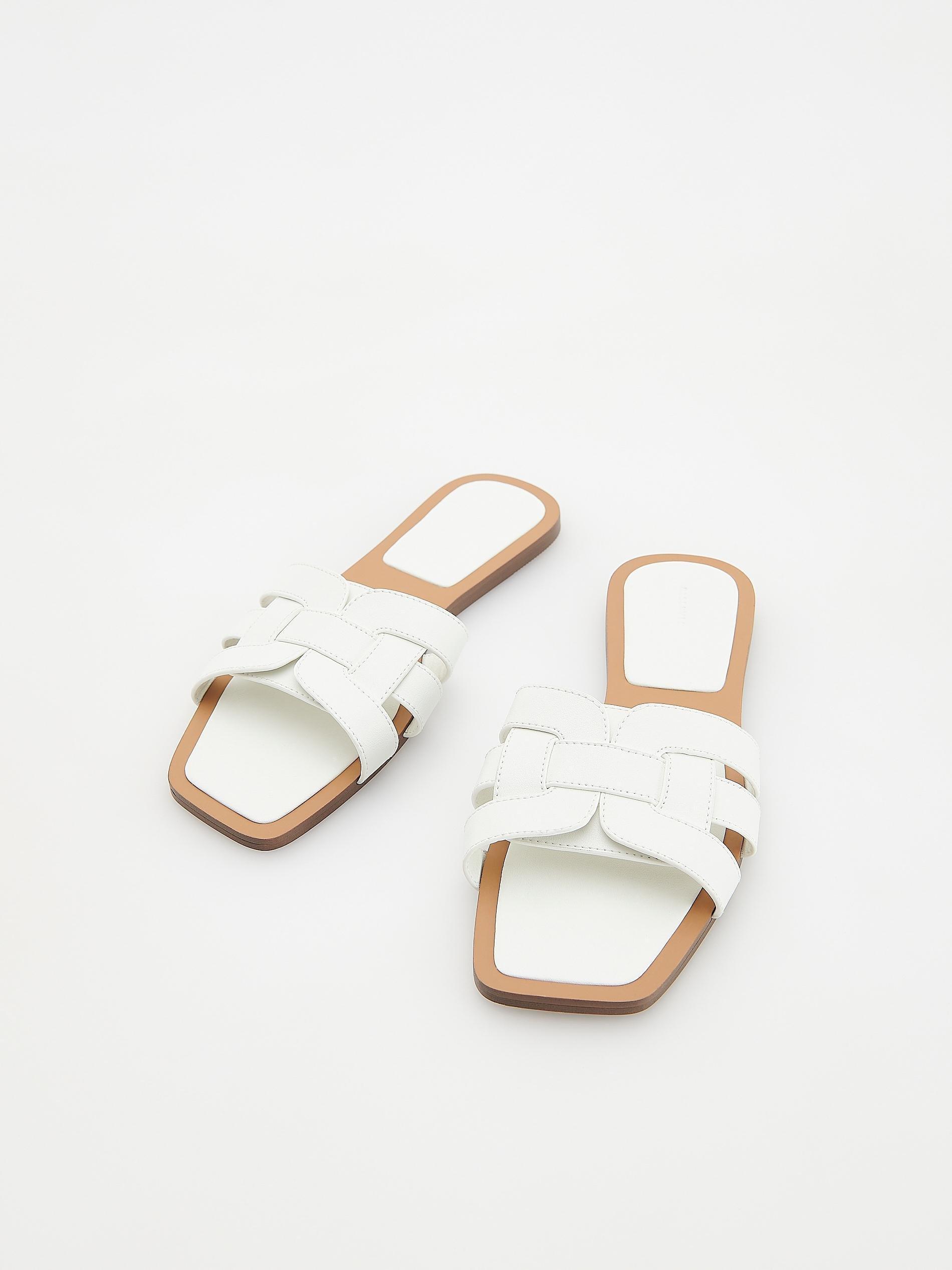 White Square Toe Flat Slides, , large image number 4