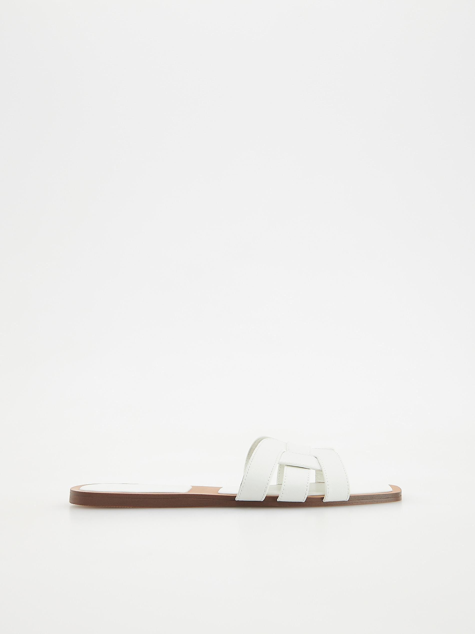 White Square Toe Flat Slides, , large image number 5