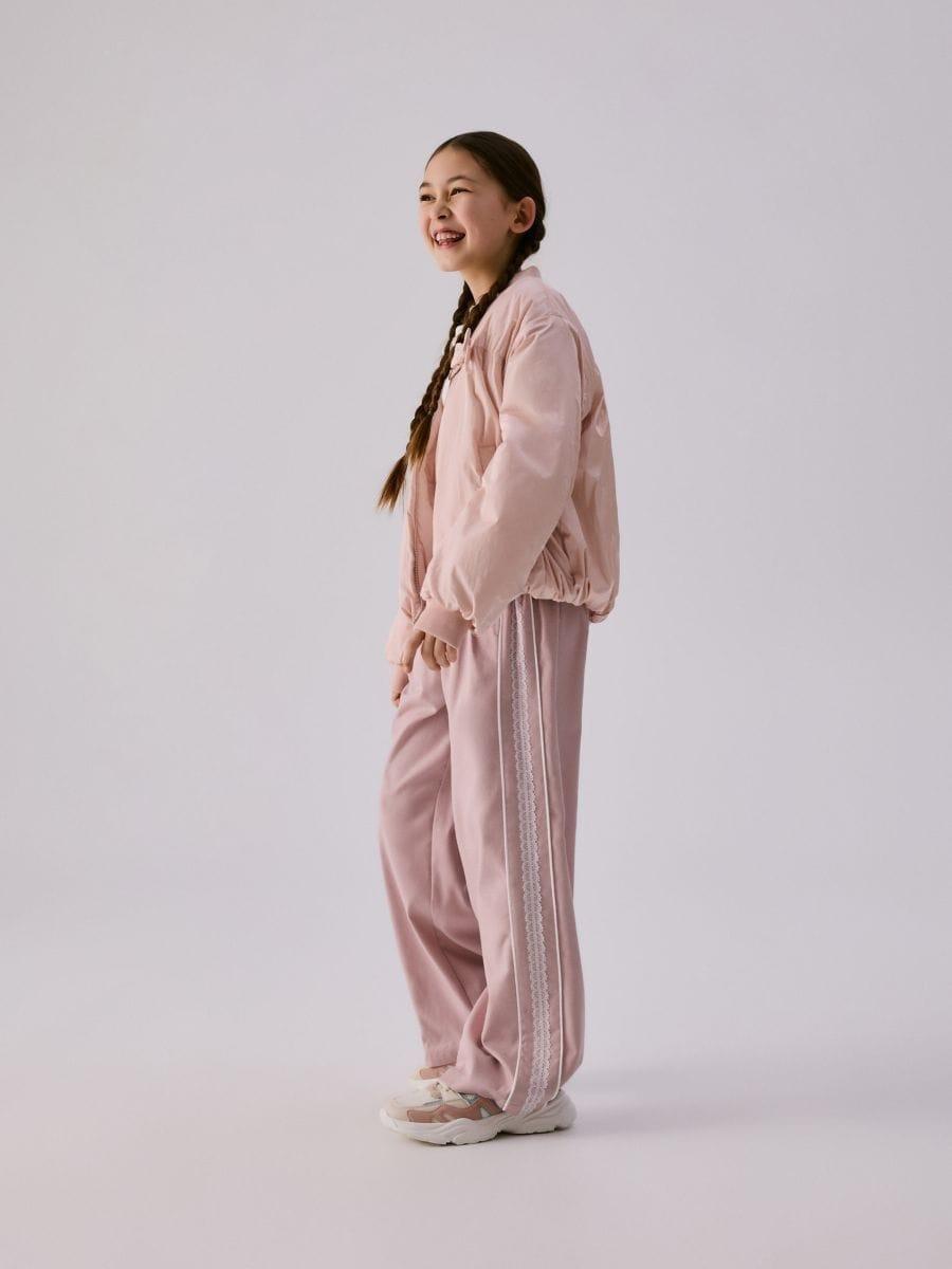Pink Trousers with lace side stripes, Pink, medium