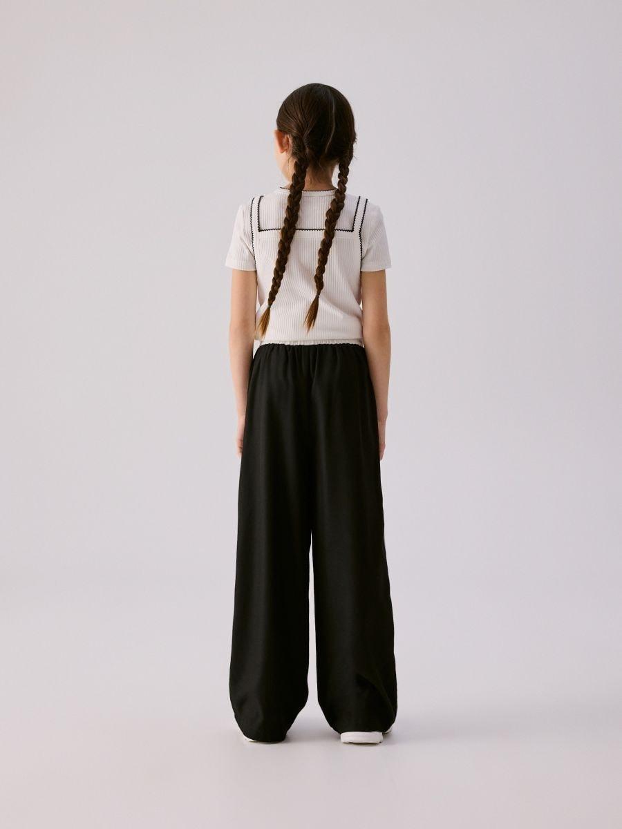 Black Trousers with lace side stripes, Black, medium