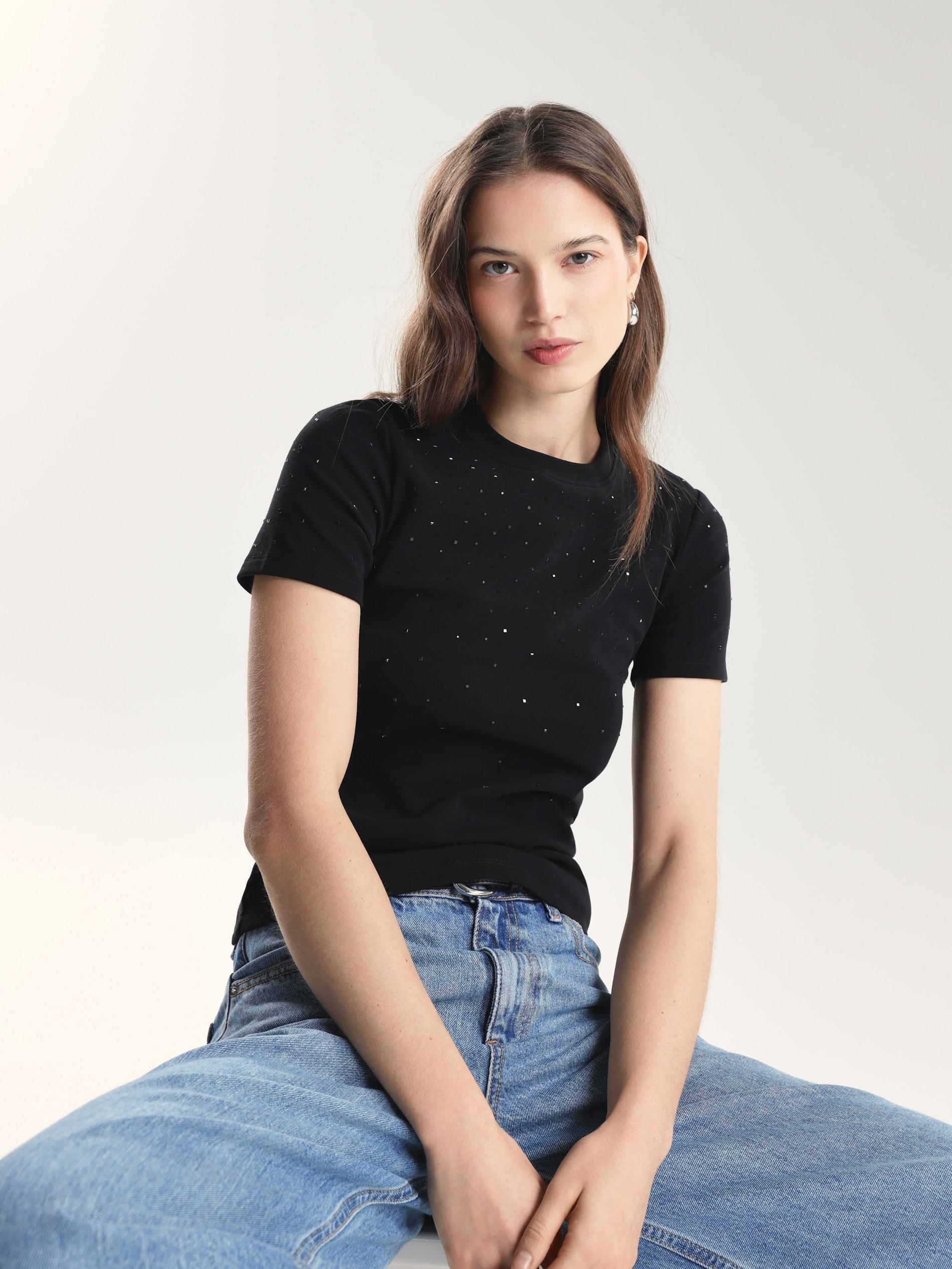 Black T-Shirt With Applique, Black, large image number 0