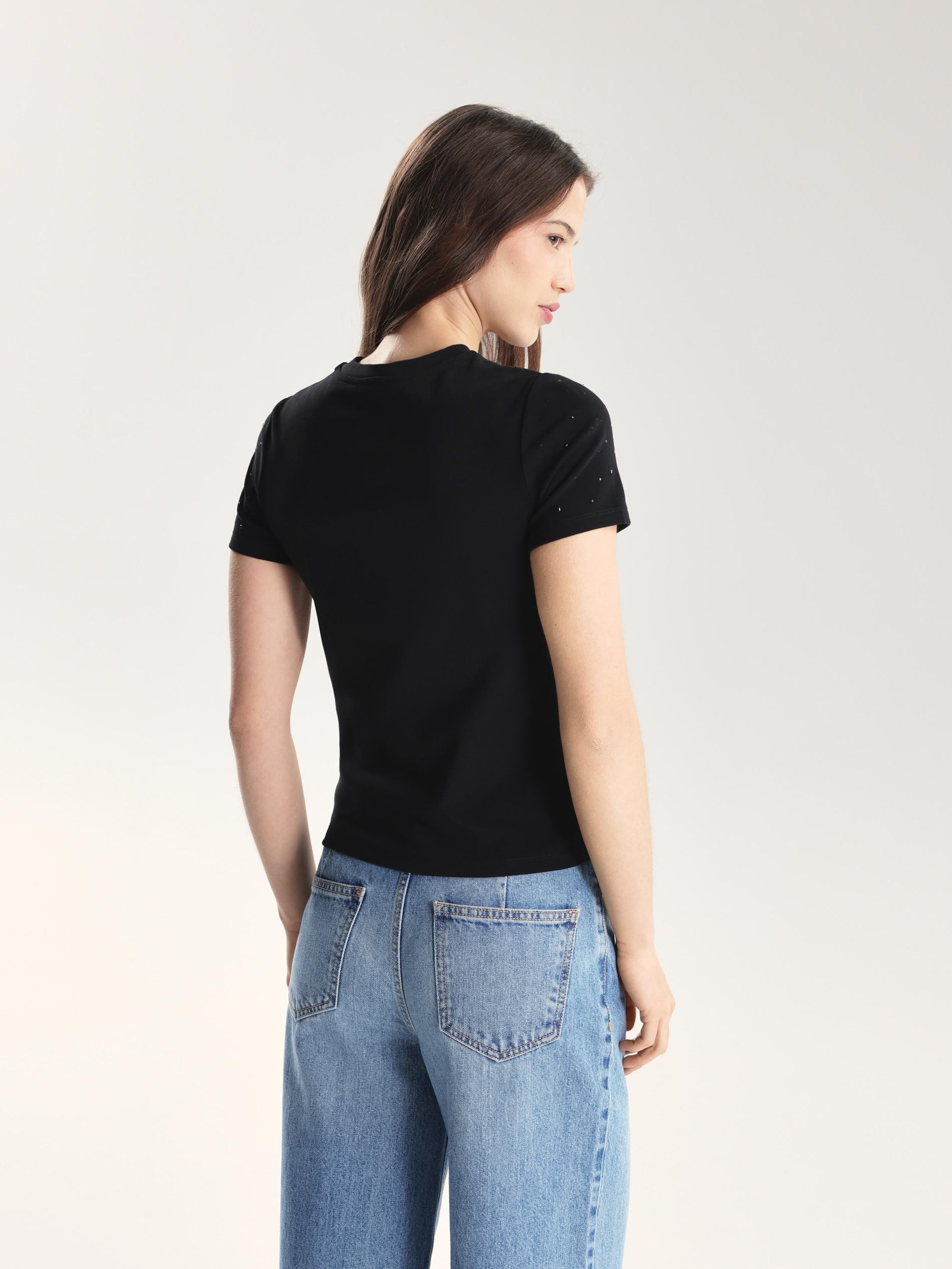 Black T-Shirt With Applique, Black, large image number 1