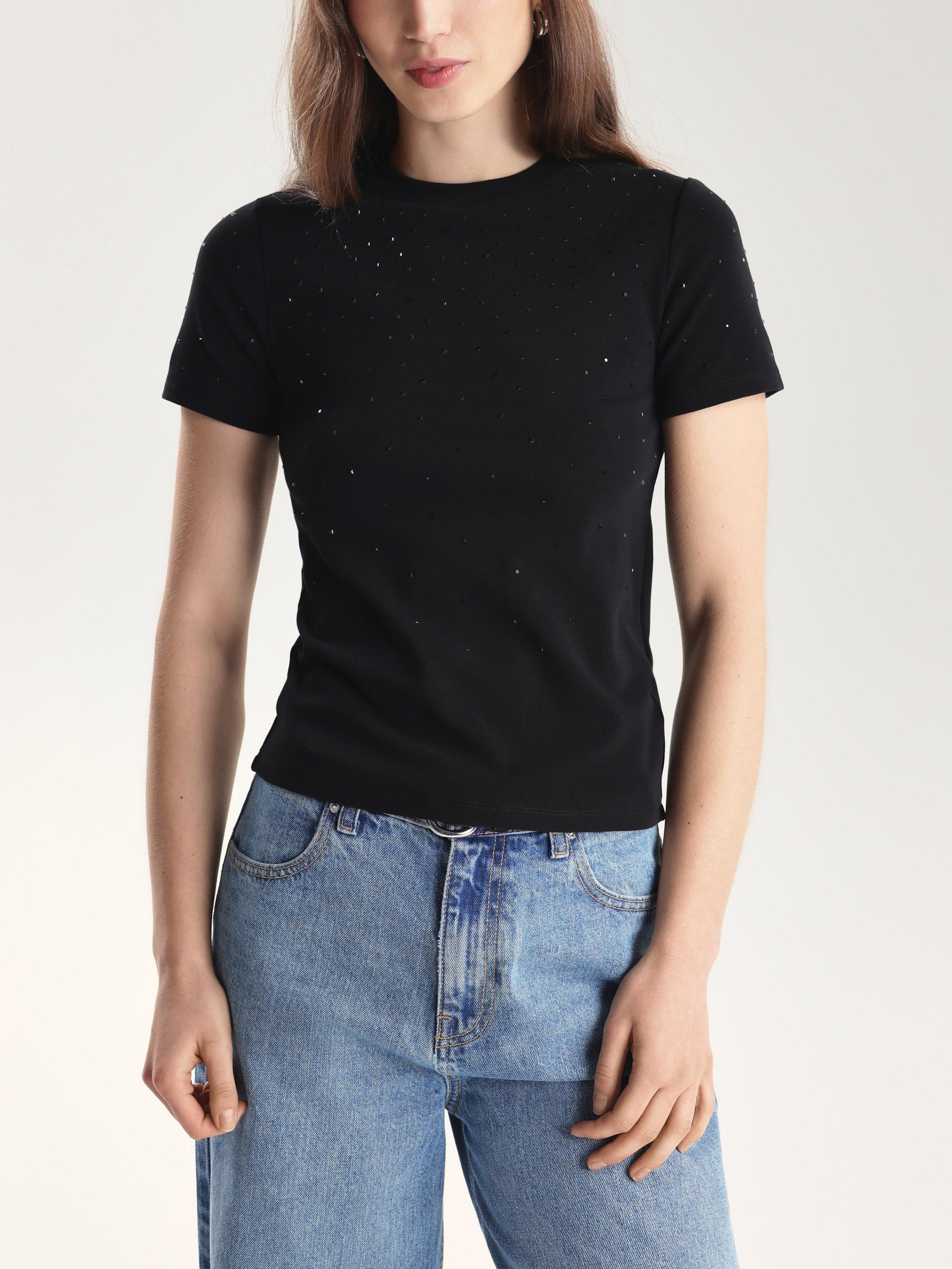 Black T-Shirt With Applique, Black, large image number 3