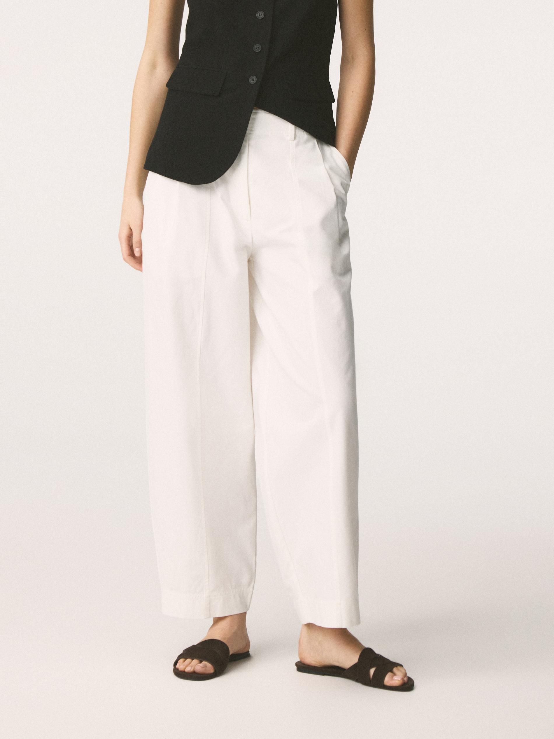 White Barrel Leg Trousers, White, medium