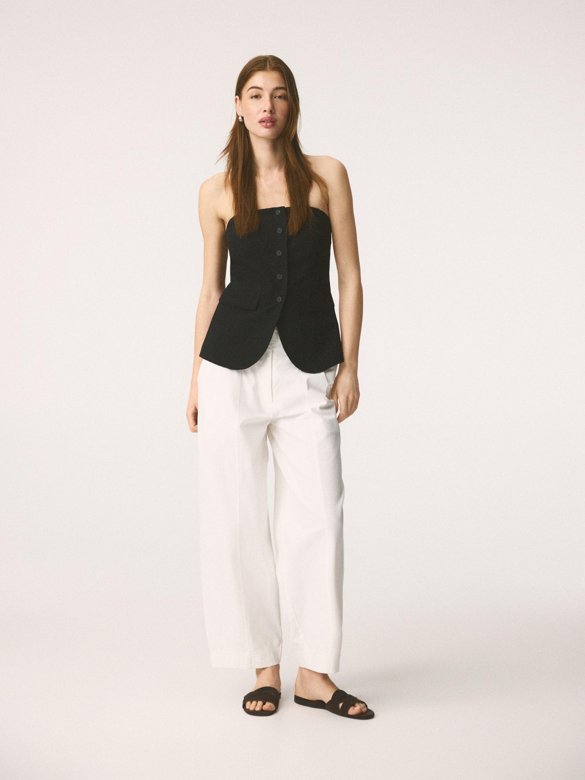 White Barrel Leg Trousers, White, large image number 1