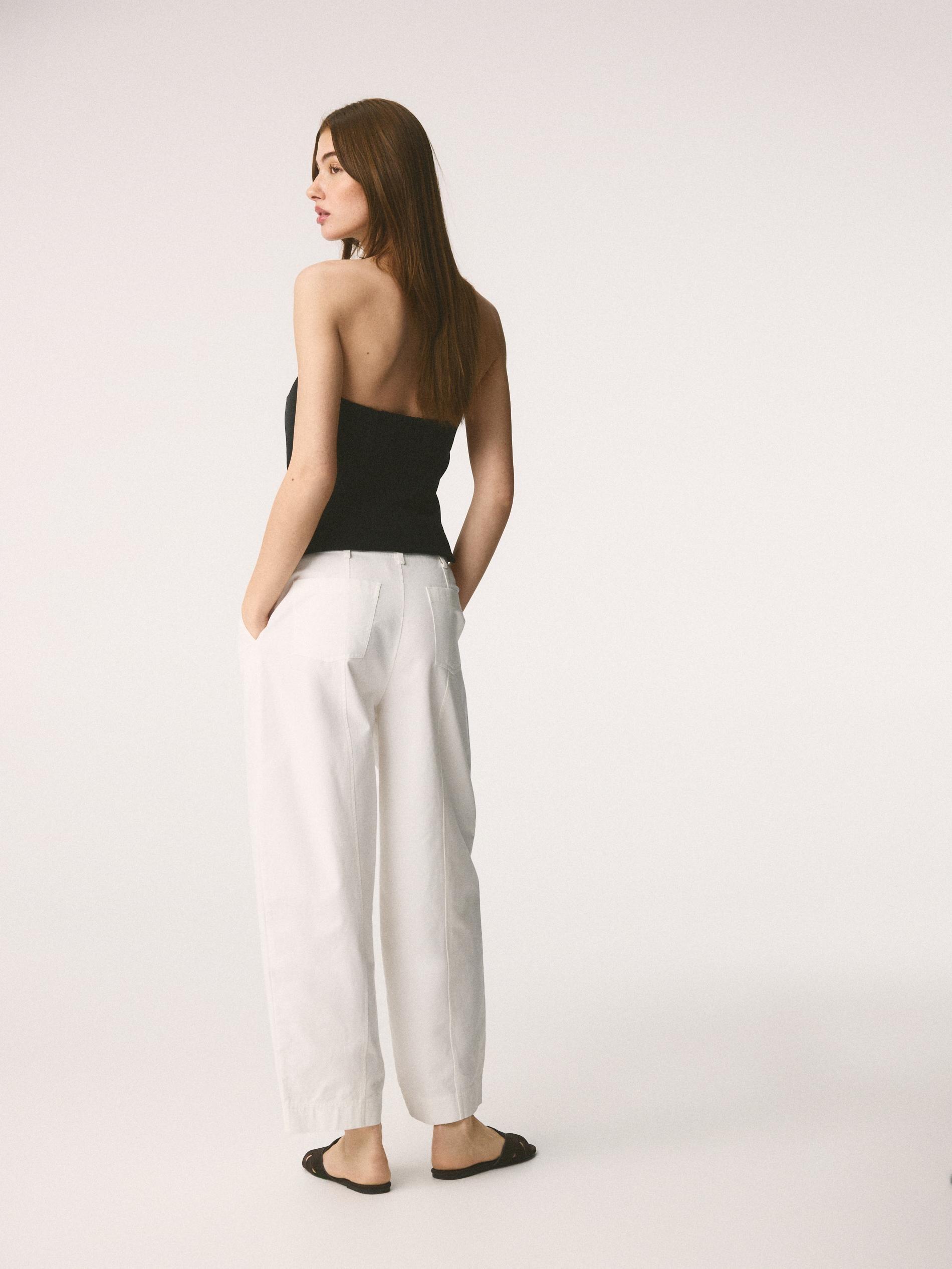 White Barrel Leg Trousers, White, large image number 3