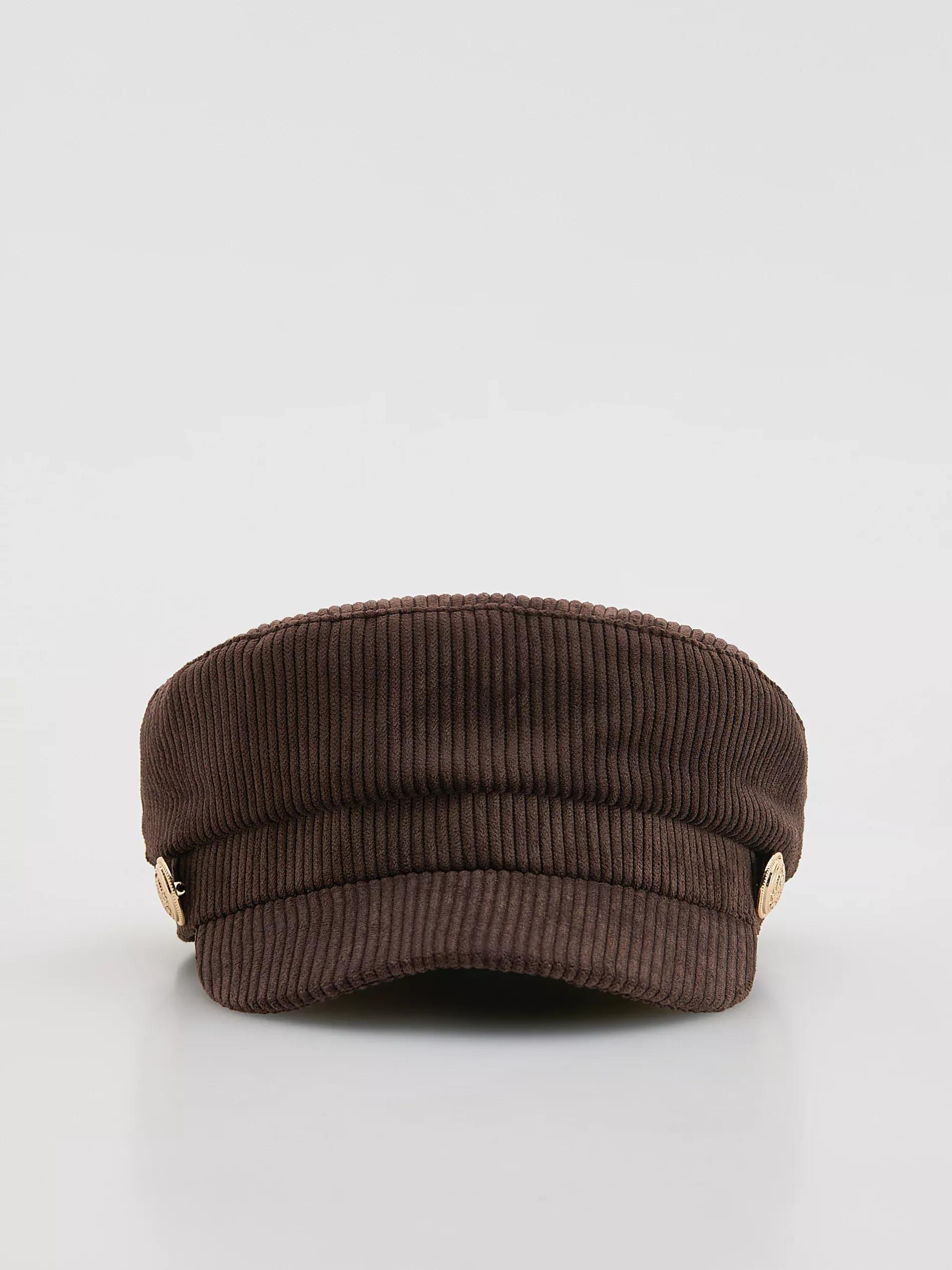 COFFEE Cord flat cap, Brown, medium