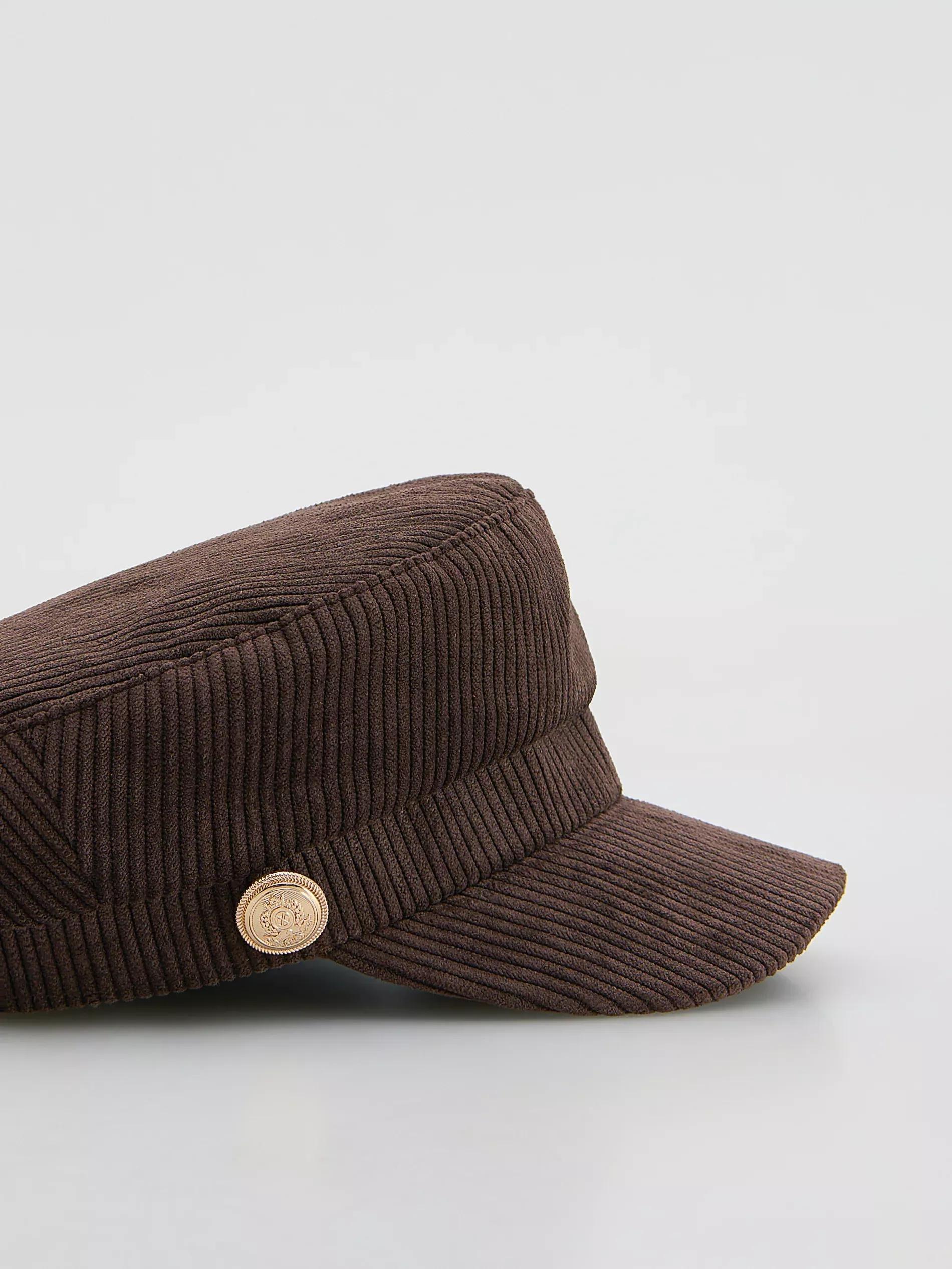 COFFEE Cord flat cap, Brown, medium