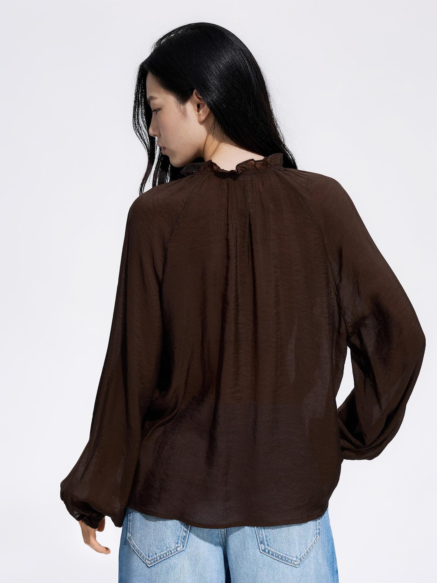Brown Ruffle Blouse, Brown, large image number 2